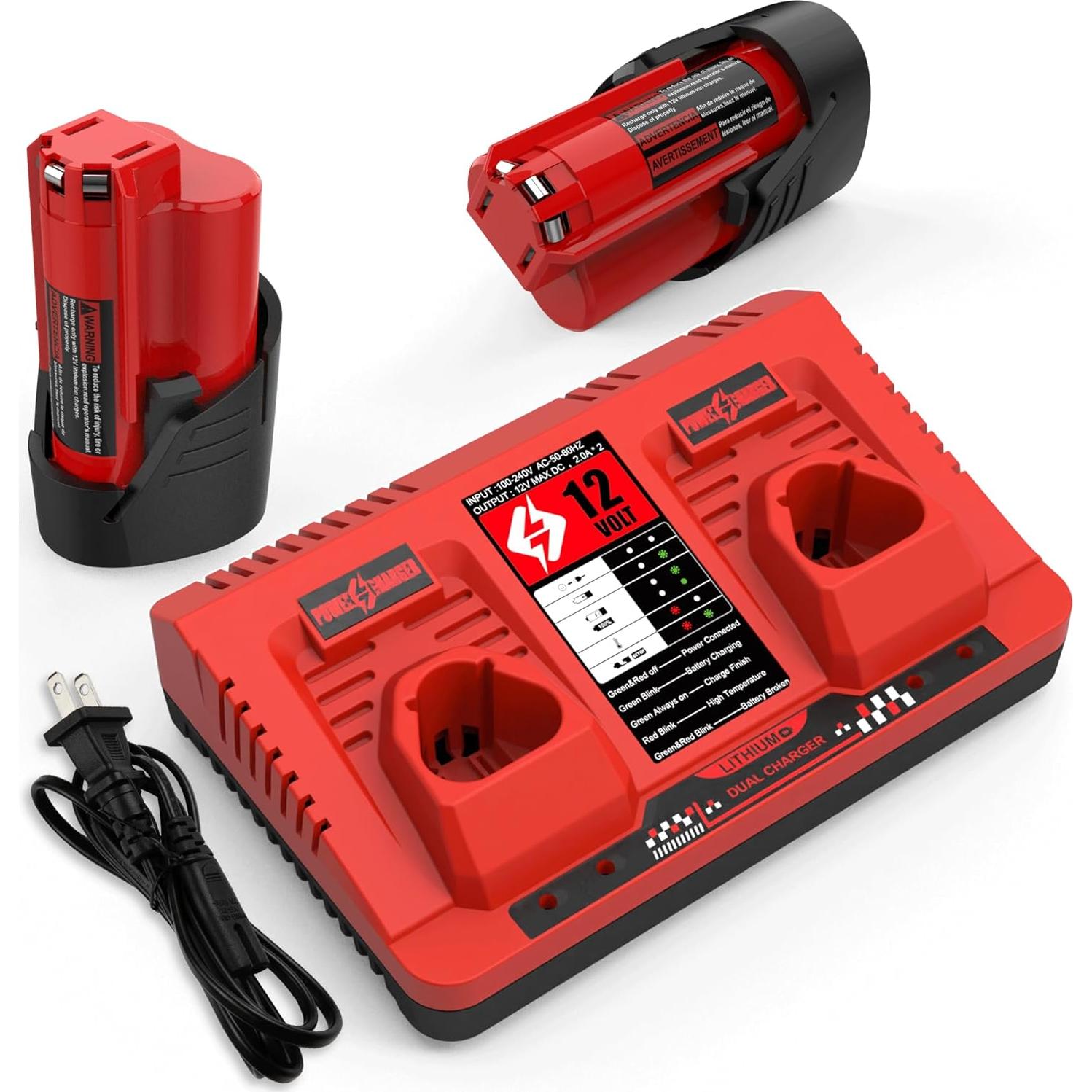 Energup 2Pack Batería 12V 3.5Ah + Cargador Dual Milwaukee