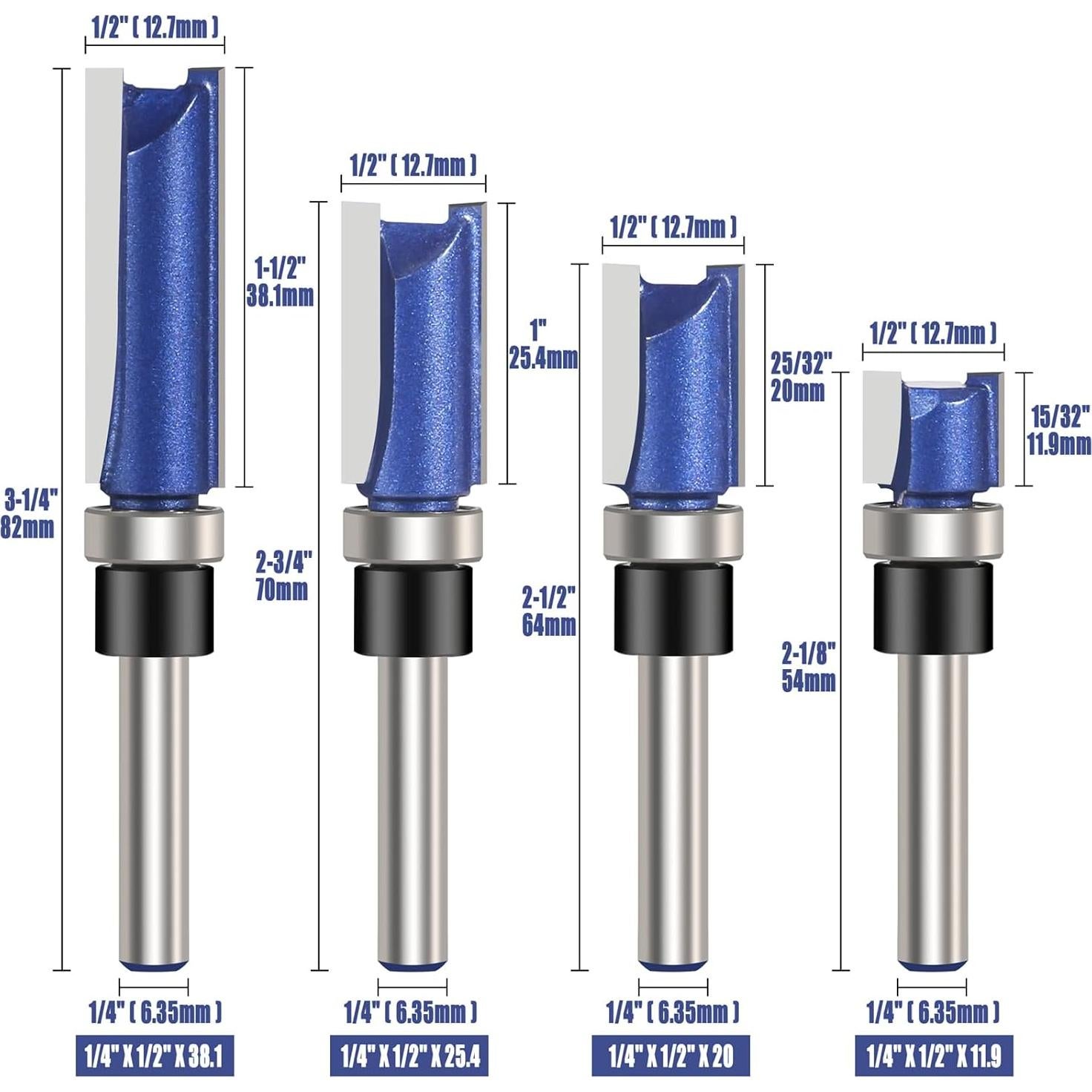 Juego de Brocas de Rebaje Vearter 4PCS 12.7mm con Guía