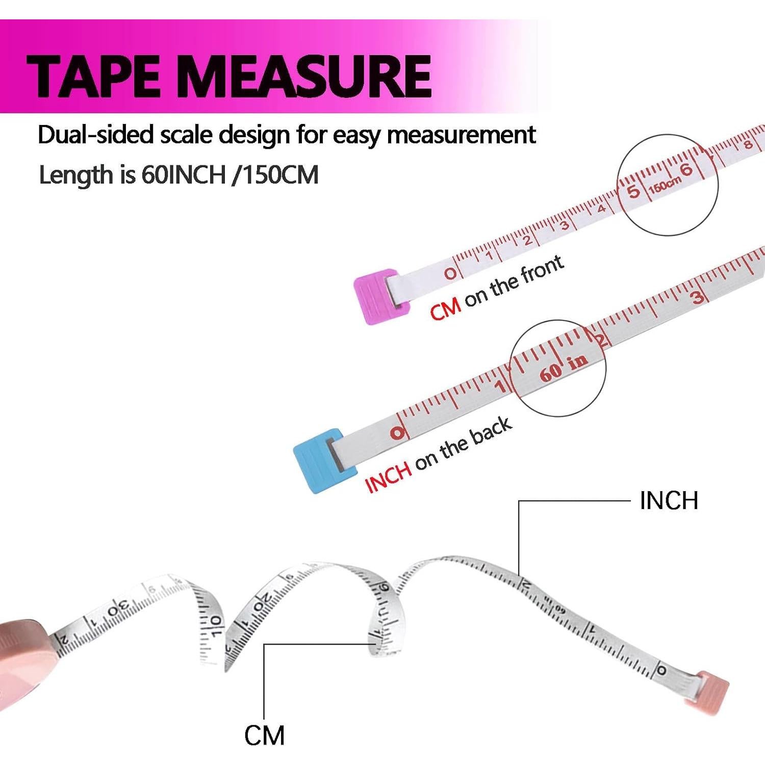 Paquete de 3 Cintas Métricas Retráctiles 1.5m Doble Cara