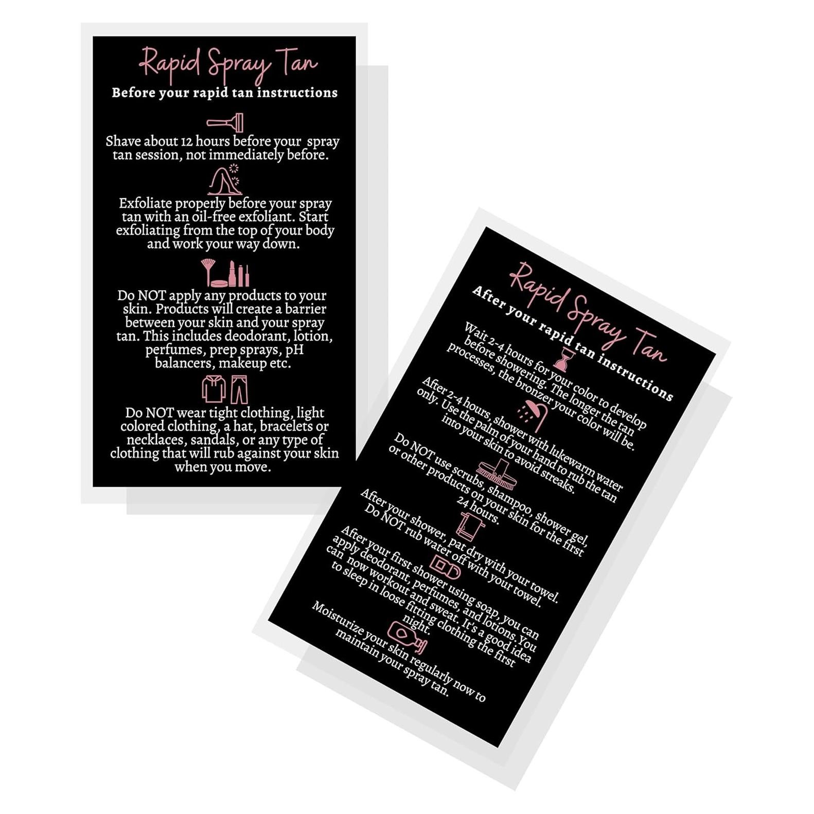 Tarjetas Instrucciones Cuidado Bronceado Boutique 50 Unidades