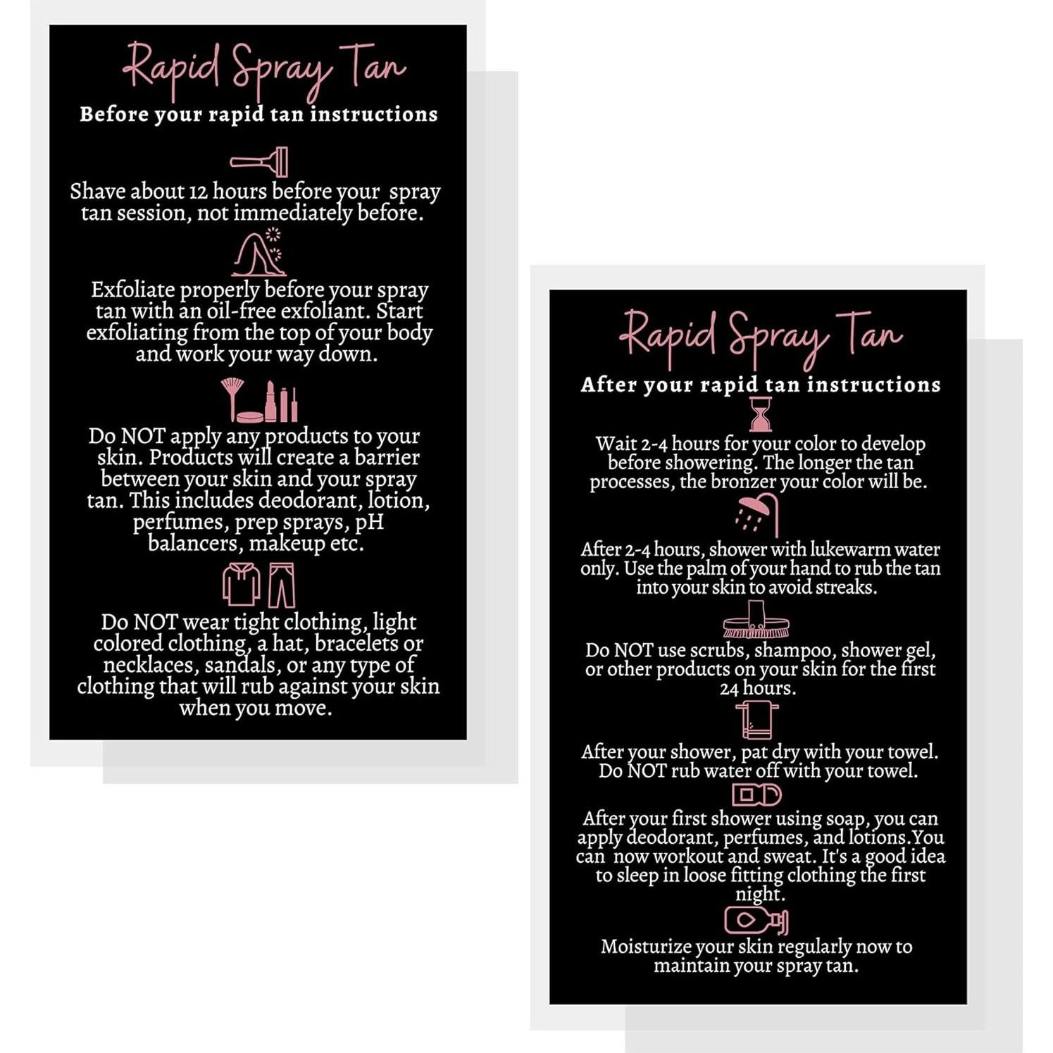 Tarjetas Instrucciones Cuidado Bronceado Boutique 50 Unidades