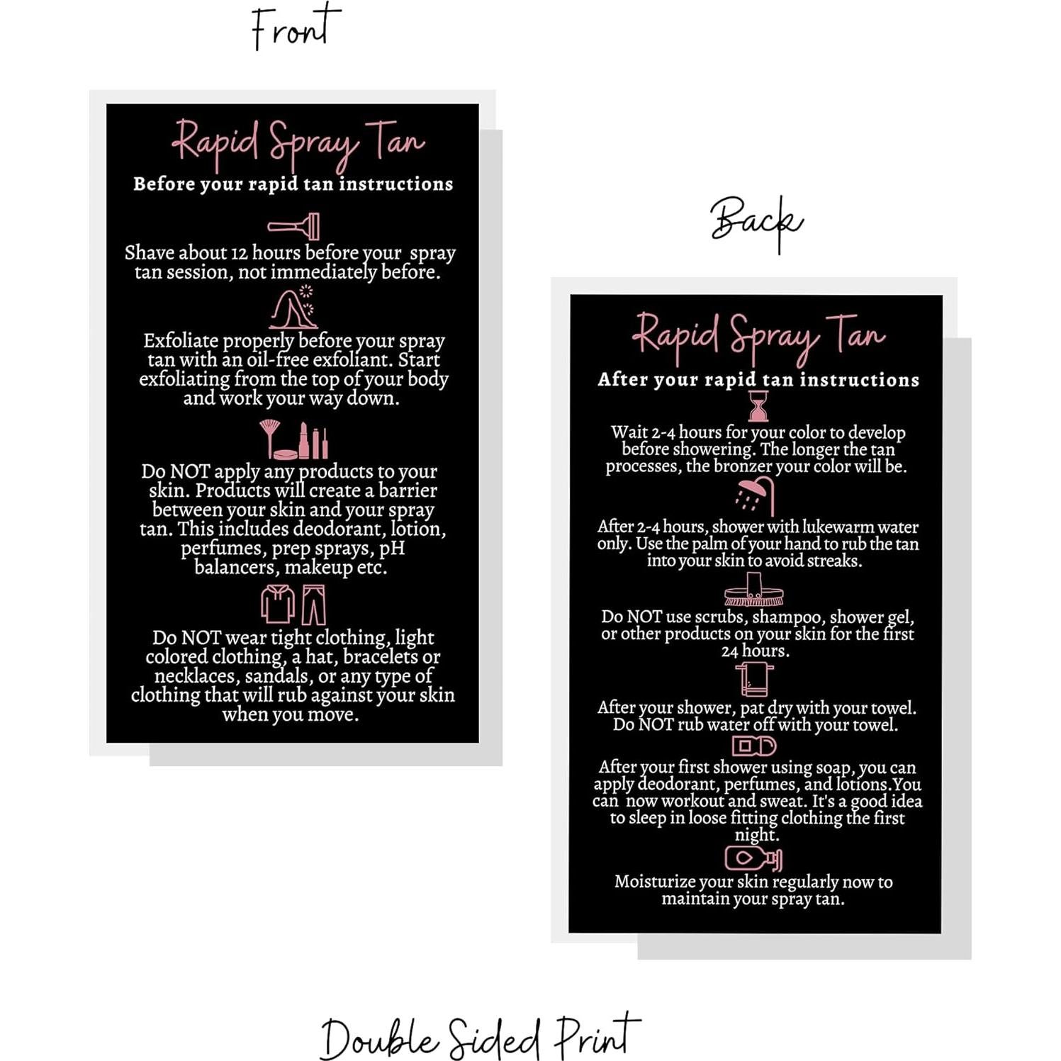 Tarjetas Instrucciones Cuidado Bronceado Boutique 50 Unidades