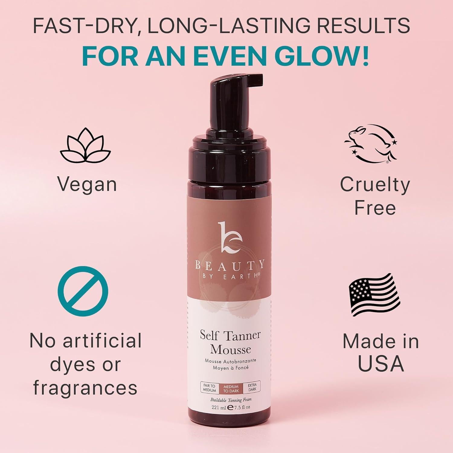 Kit Mousse Autobronceador Beauty by Earth 221.8 ml Medio a Oscuro