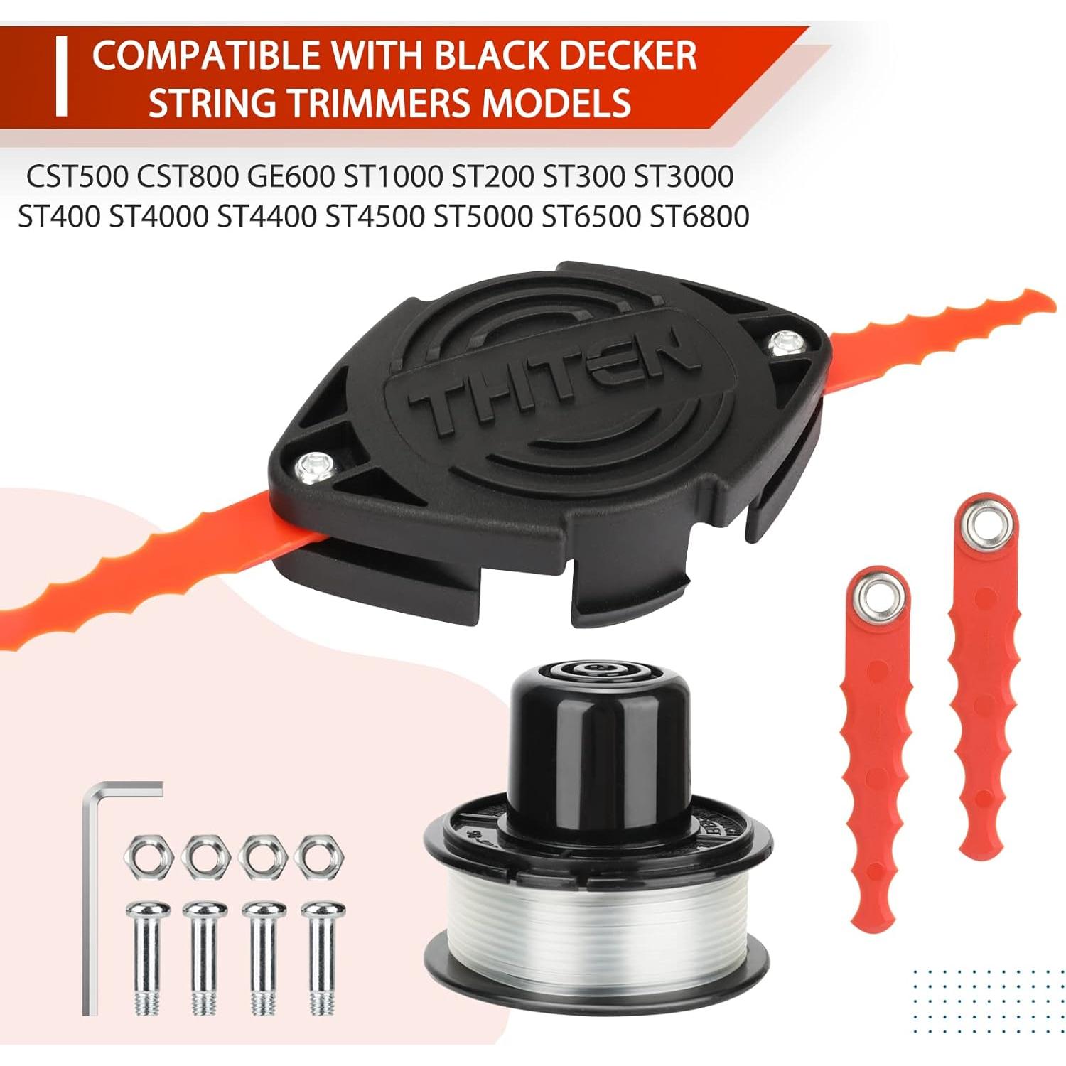 THTEN RS-136 Trimmer Blades Head Replacement Spool 20ft 0.065" RS-136-BKP Compatible with Black Decker CST800 GE600 ST1000 ST200 ST300 ST3000 ST400 ST4000 ST4400 ST4500 ST5000 ST6800 String Trimmer