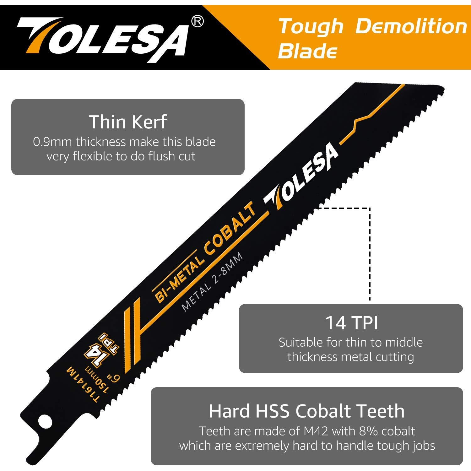 Hoja de sierra recíproca TOLESA 15.24 cm 14TPI bi-metal