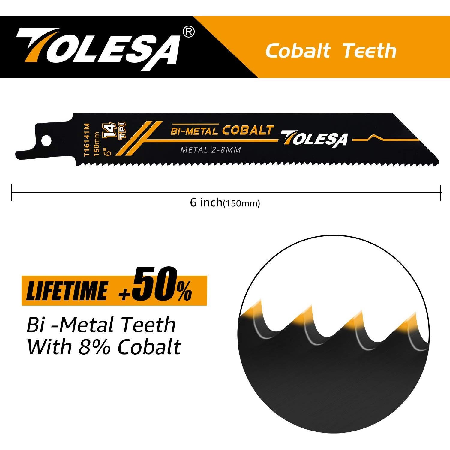Hoja de sierra recíproca TOLESA 15.24 cm 14TPI bi-metal