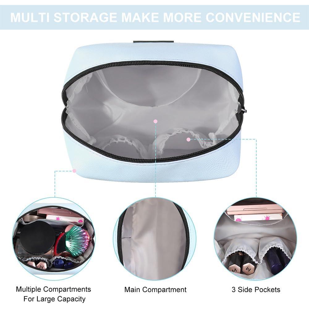 Estuche de Maquillaje MAANGE Azul de Cuero PU Portátil 17x8.4x12.4cm