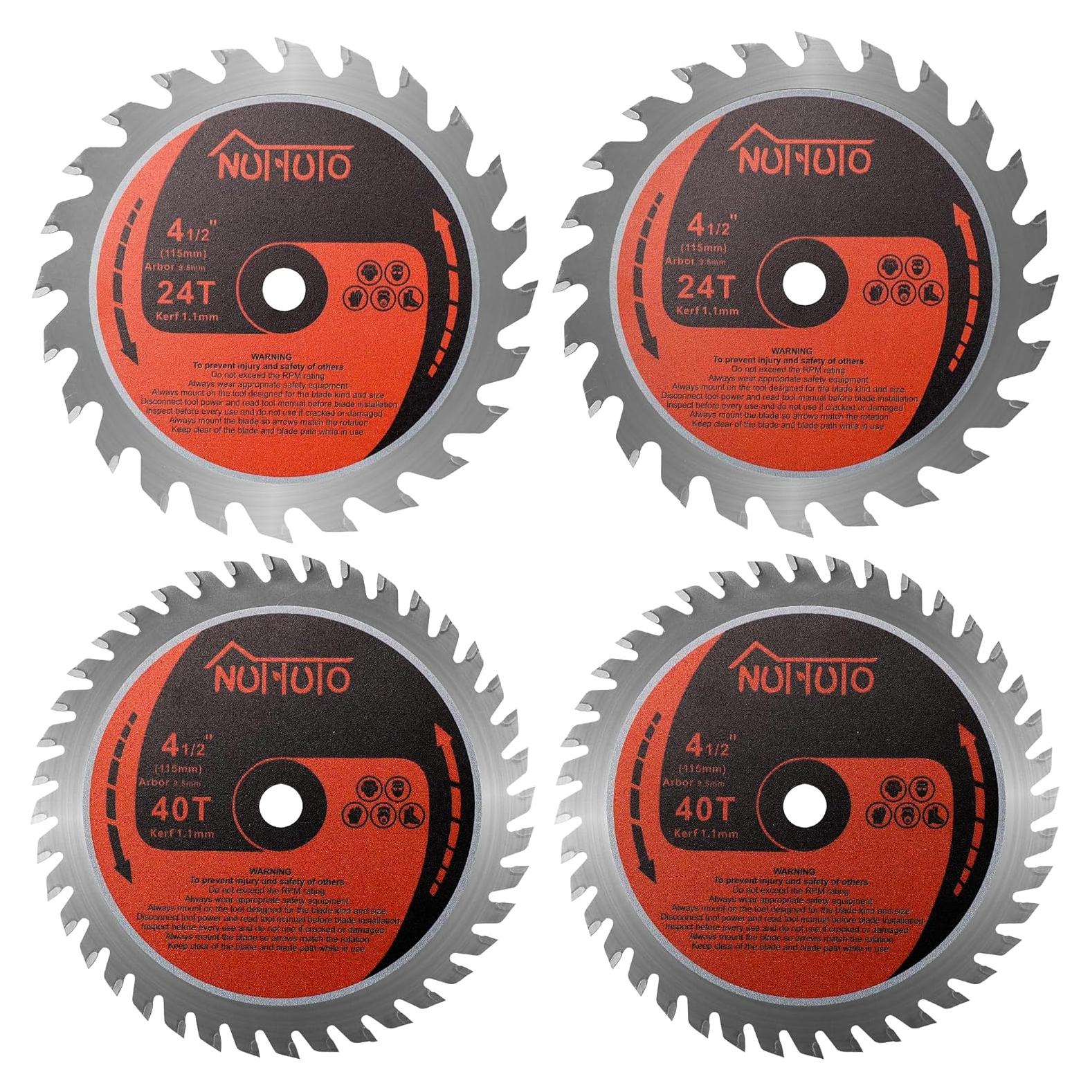 Paquete de 4 Hojas de Sierra Circular NUTTUTO 115mm 24T y 40T