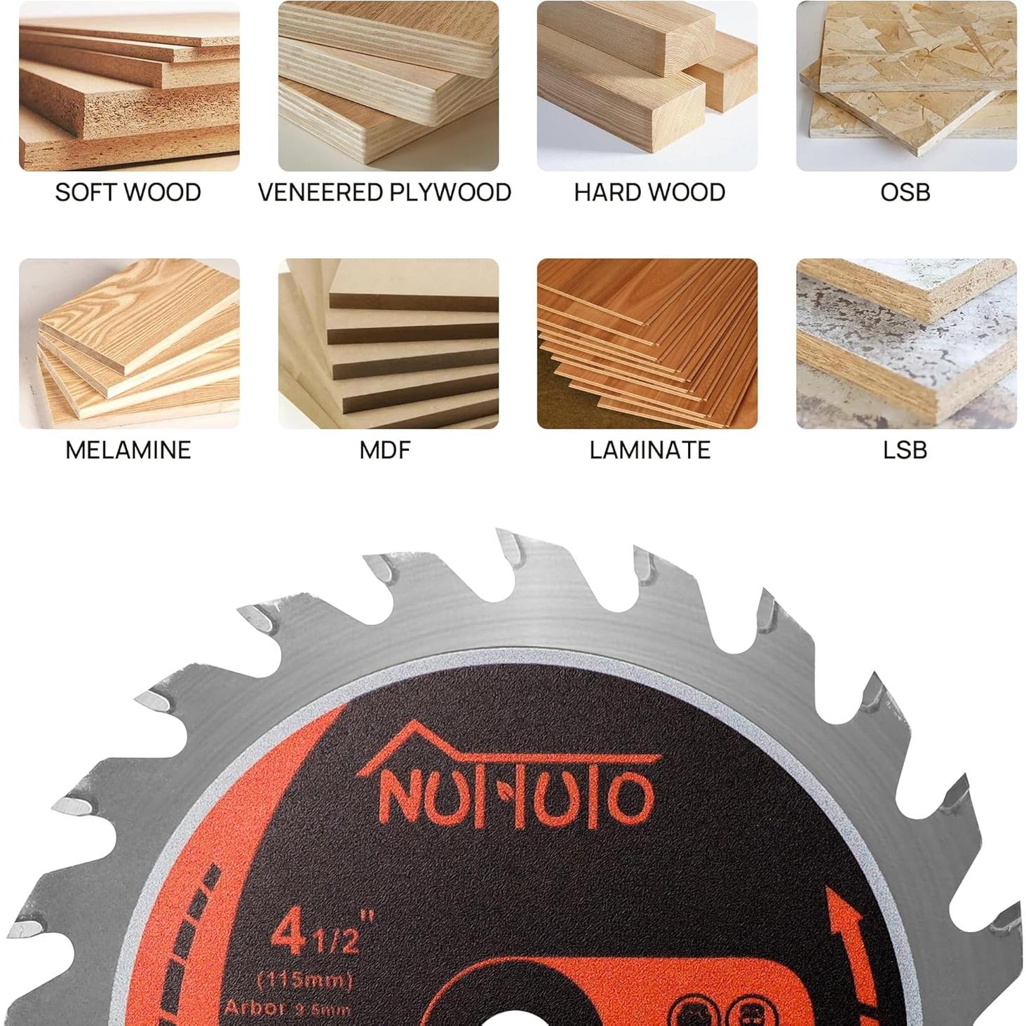 Paquete de 4 Hojas de Sierra Circular NUTTUTO 115mm 24T y 40T