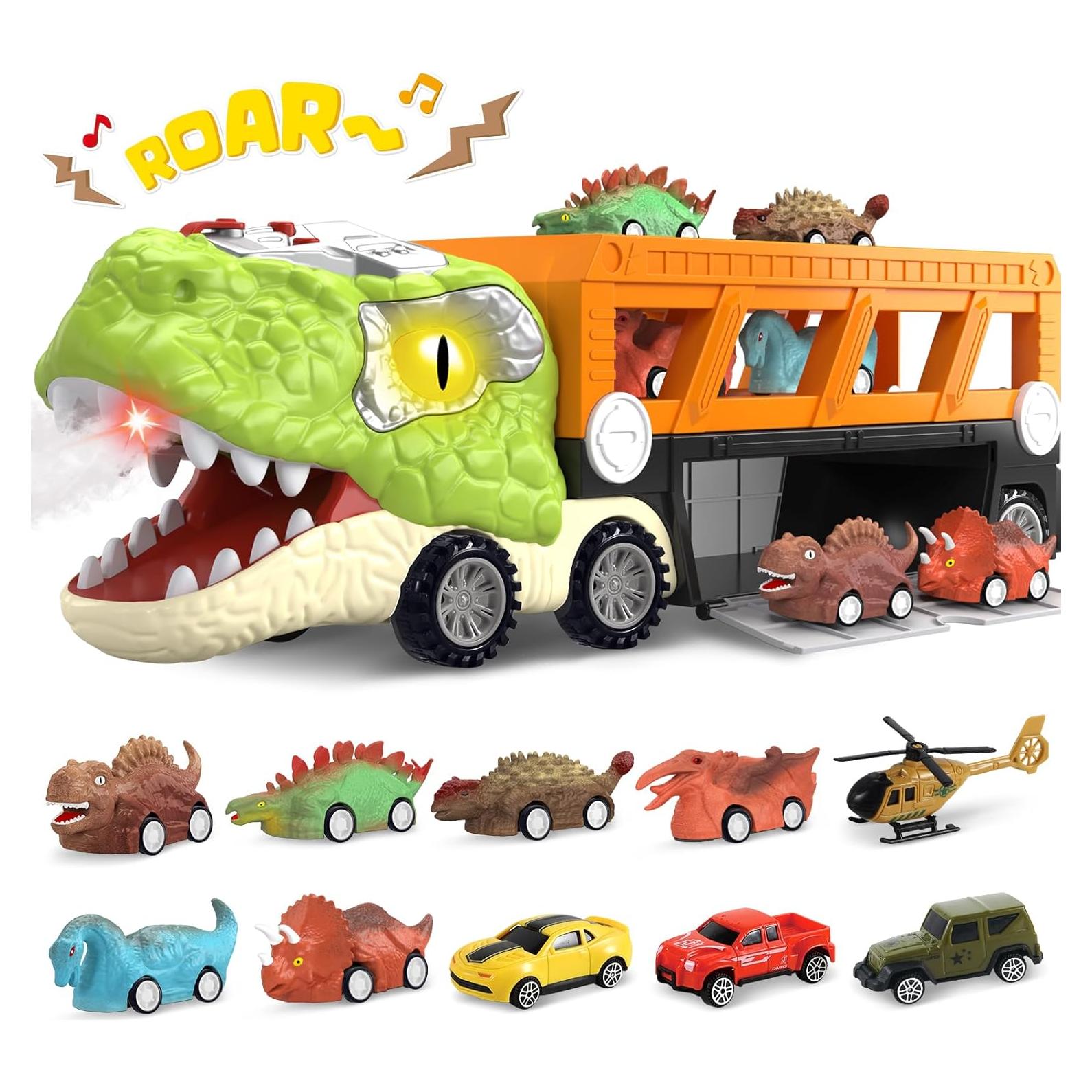 Juguete de Dinosaurio SpringFlower 11 en 1 con Camión y Coches