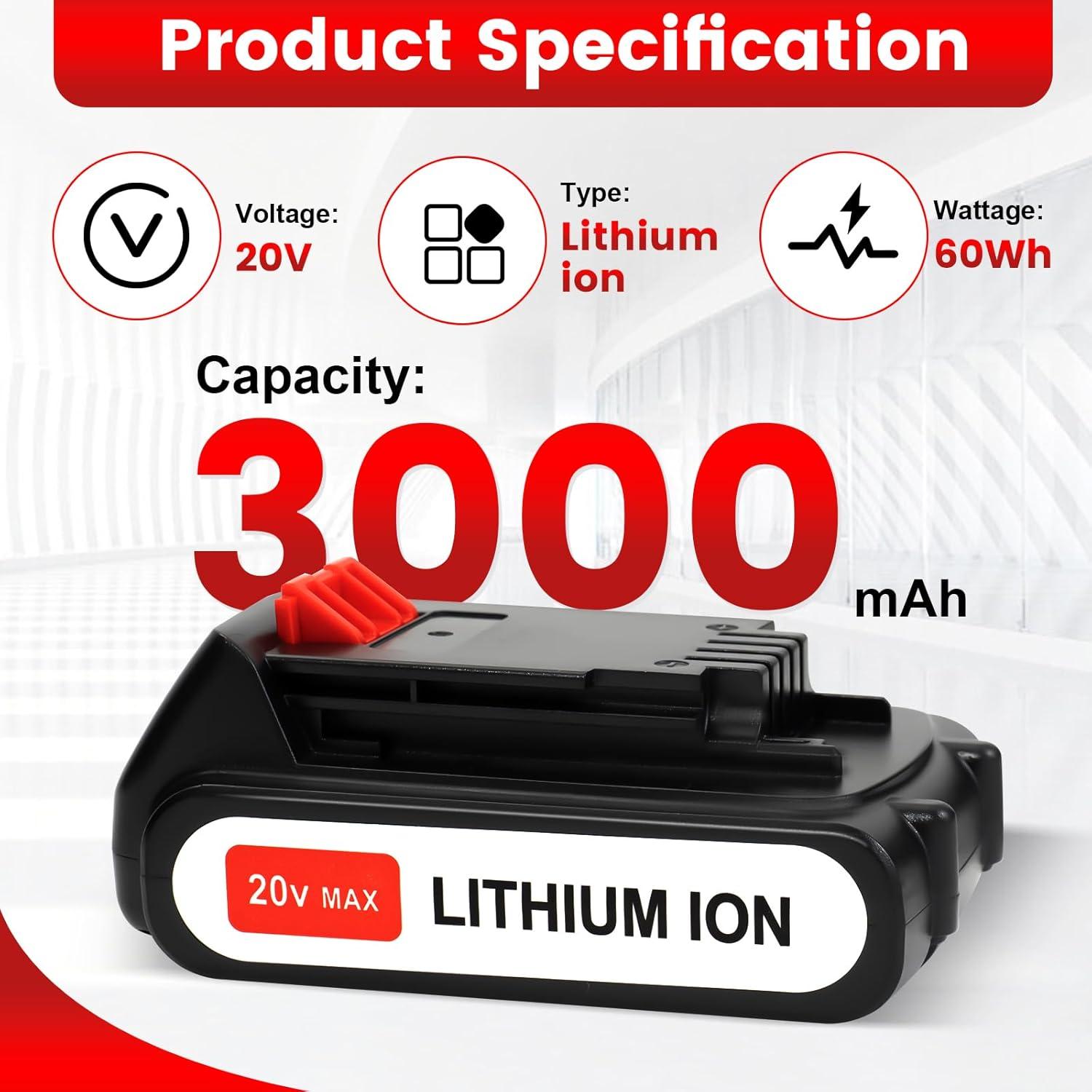 Batería de Ión de Litio 20V 3000mAh Ostaimer para Black & Decker