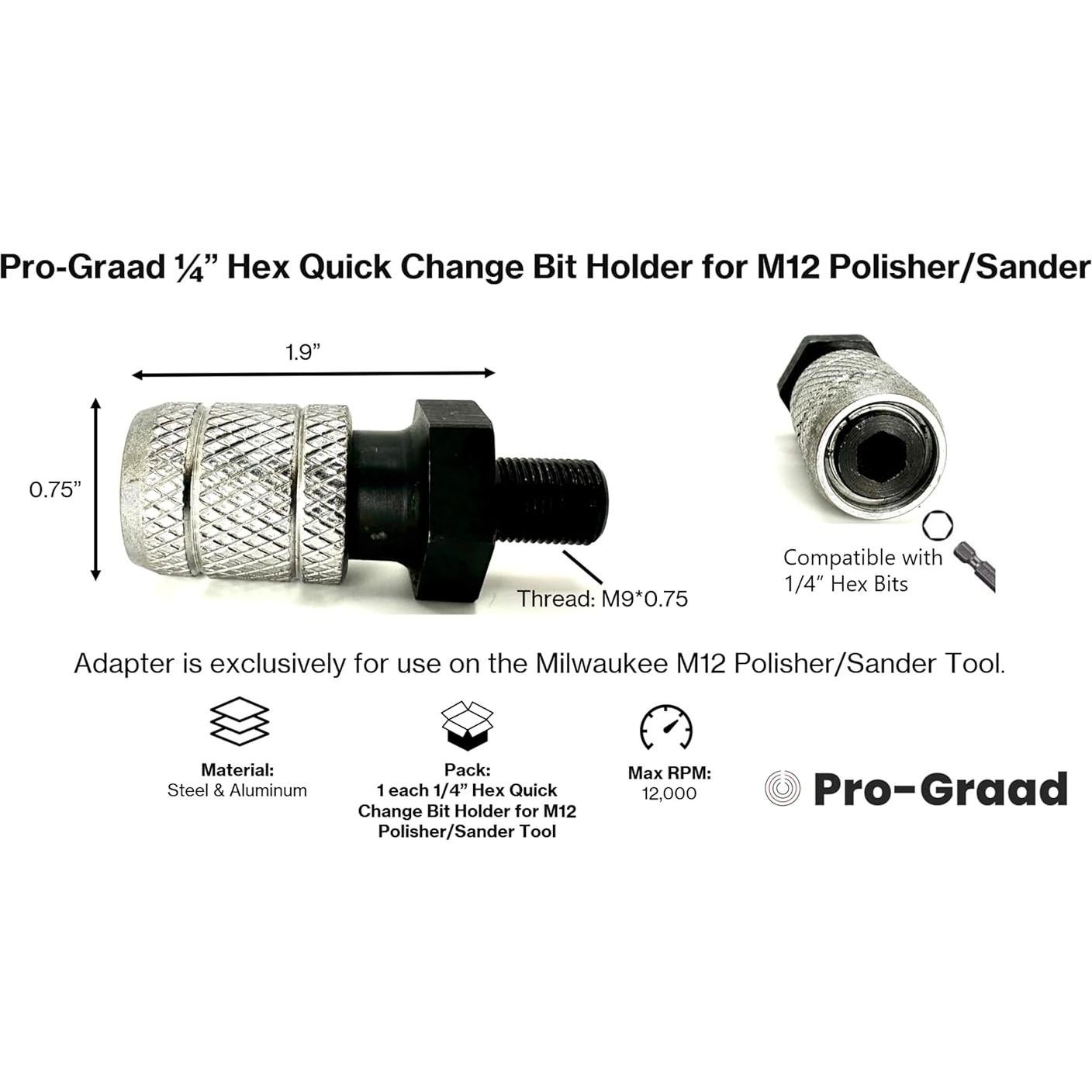 Adaptador de Cambio Rápido Pro-Graad 1/4" para Milwaukee M12