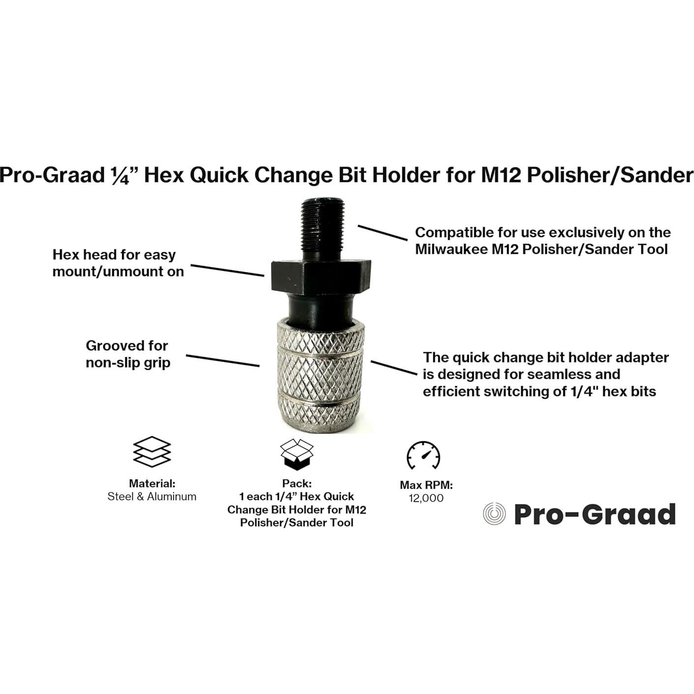 Adaptador de Cambio Rápido Pro-Graad 1/4" para Milwaukee M12
