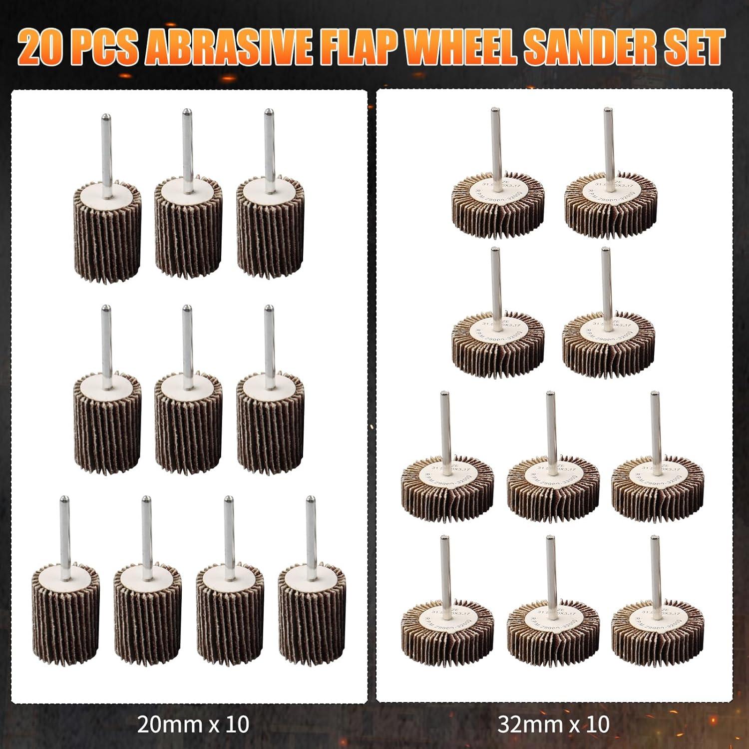 Juego de Lijadoras de Rueda de Aleta 20 Pcs Mixiflor 80 Granos