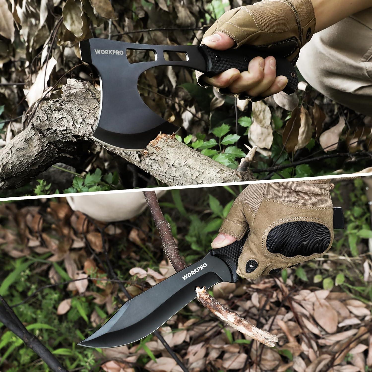 Conjunto Cuchillo y Hacha WORKPRO - Táctico y Camping