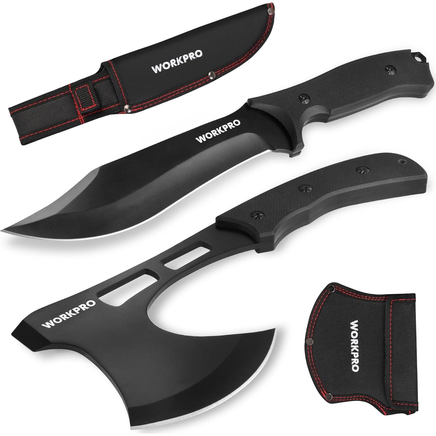 Conjunto Cuchillo y Hacha WORKPRO - Táctico y Camping