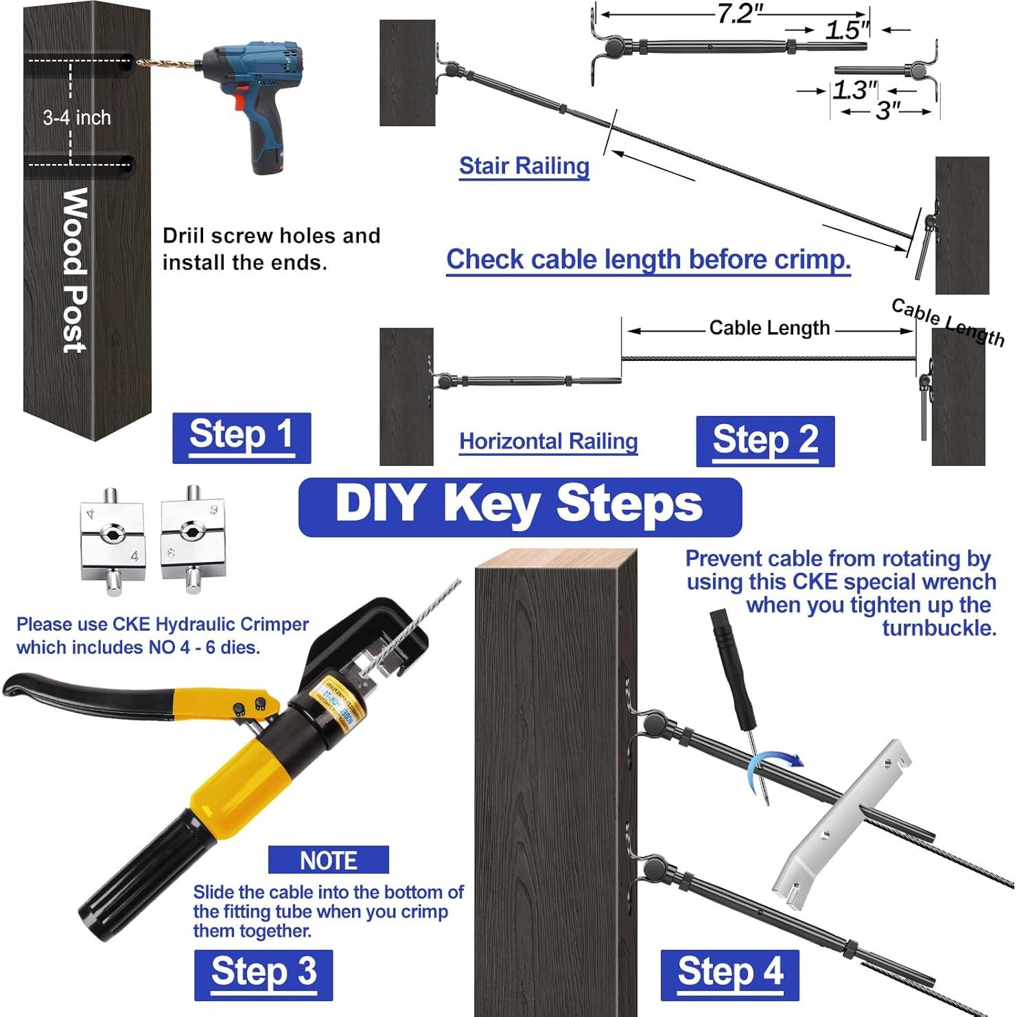 Kit de Hardware para Barandilla de Cable CKE 10 Pares 1/8" Acero Inoxidable