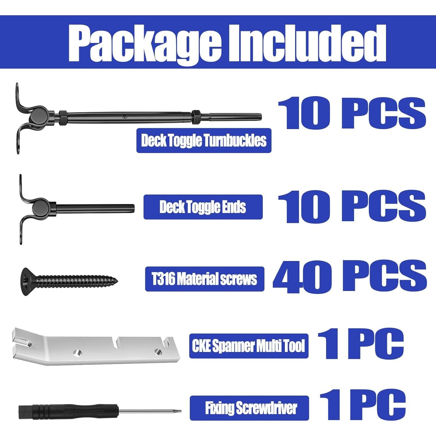 Kit de Hardware para Barandilla de Cable CKE 10 Pares 1/8" Acero Inoxidable