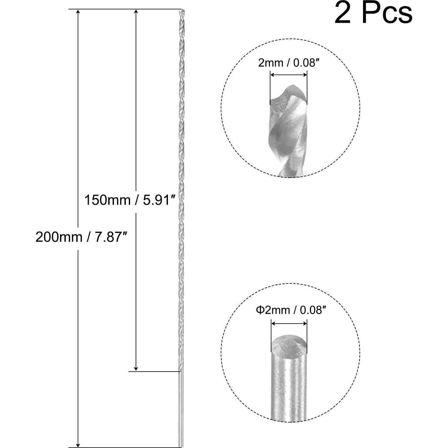 Brocas de Tornillo Extra Largas uxcell 2mm x 200mm HSS 2 Pcs