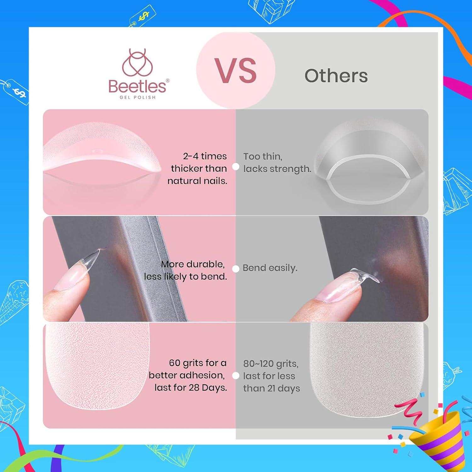 Consejos de Uñas Almendras Cortas Beetles 288 PCS Gel Mate