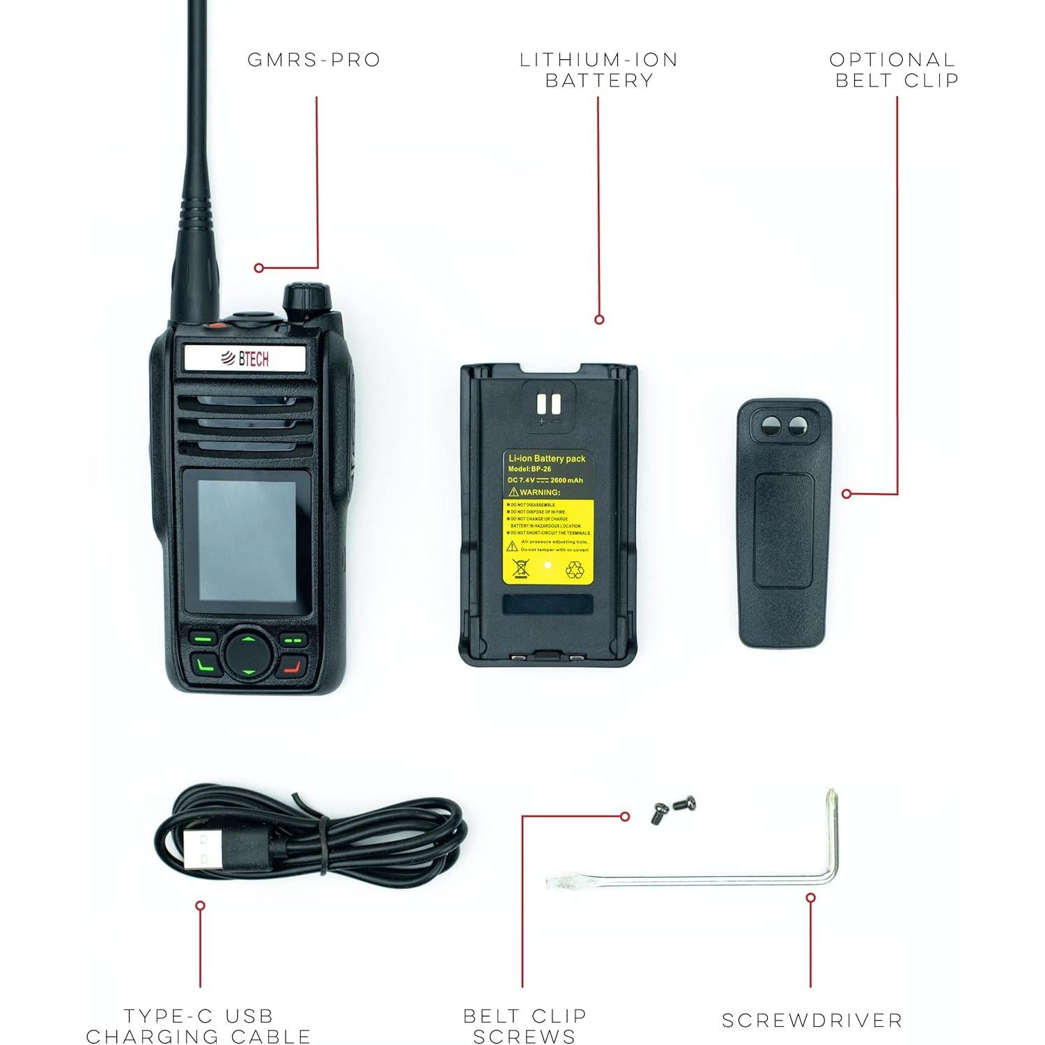 Radio GMRS BTECH GMRS-PRO 5W IP67 Bluetooth GPS Mensajería