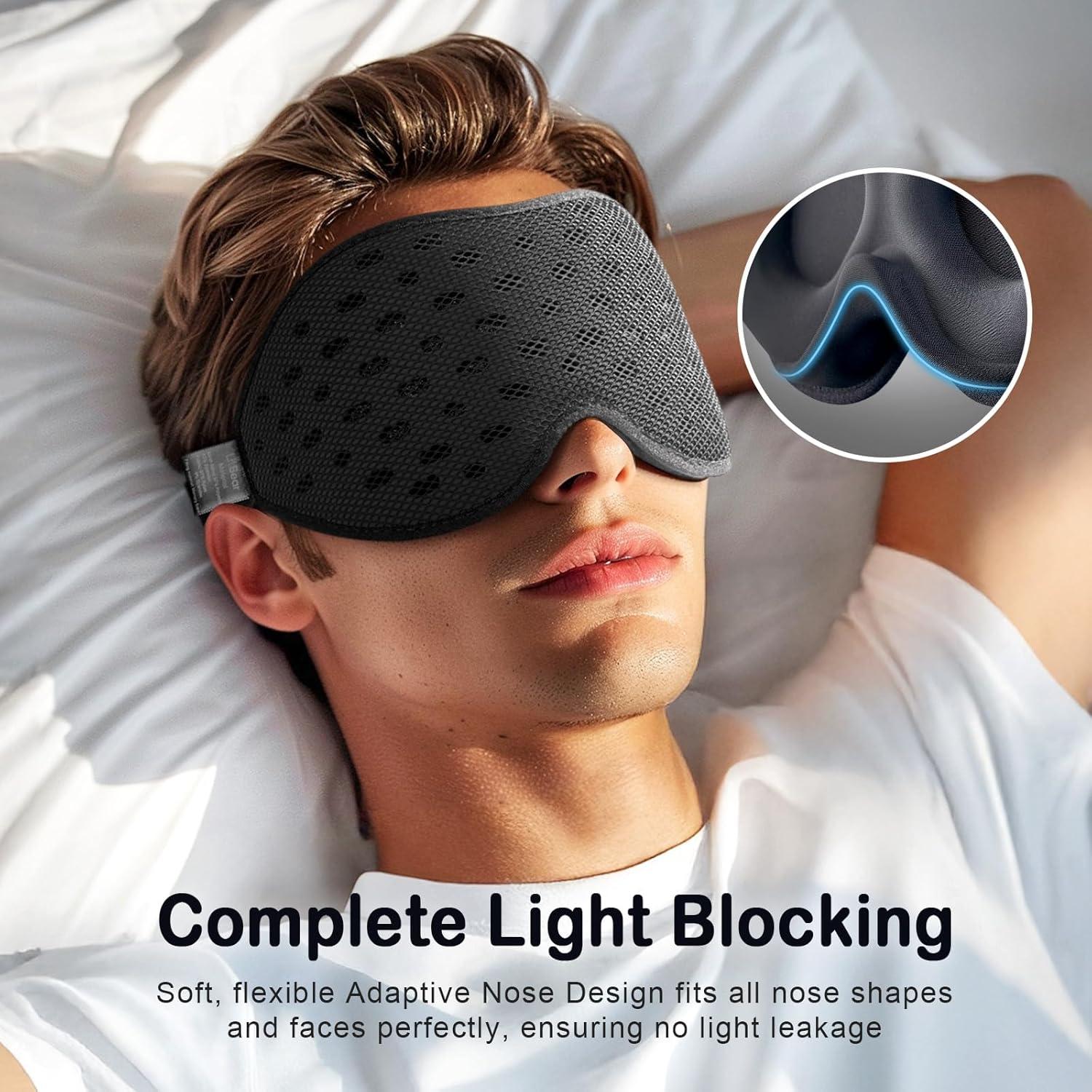 Mascarilla para dormir LitBear 3D ajustable negra - Bloqueo de luz