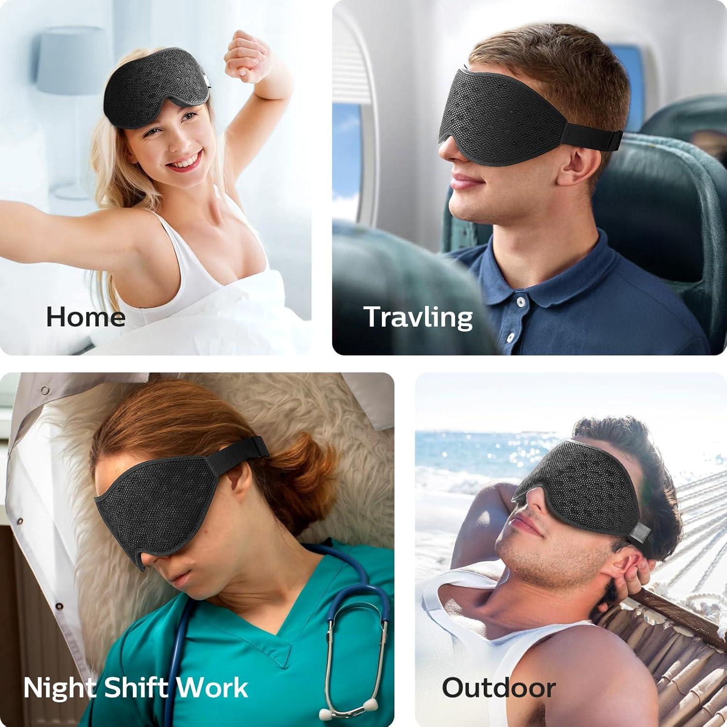 Mascarilla para dormir LitBear 3D ajustable negra - Bloqueo de luz