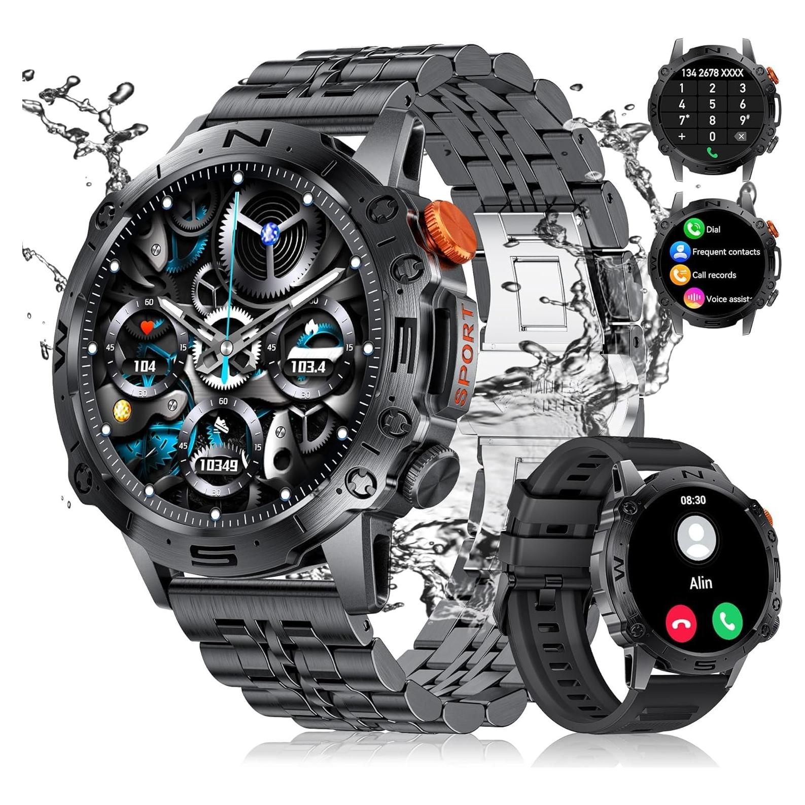 Military Smart Watch for Men(Answer/Dial Calls),1.43" AMOLED Always-on Display,Fitness Tracker 126+ Sports Modes/IP68/Heart Rate/Sleep/SpO2/Blood Pressure,Tactical Outdoor Rugged Watch for iOS Android