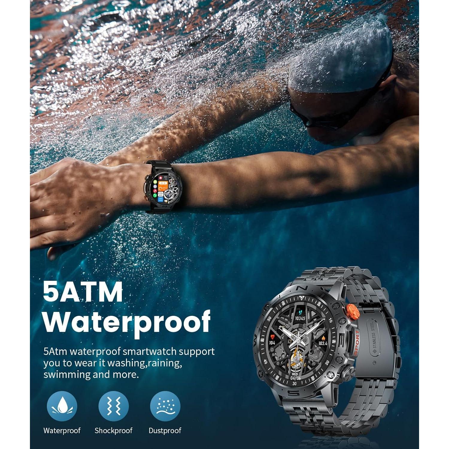 Military Smart Watch for Men(Answer/Dial Calls),1.43" AMOLED Always-on Display,Fitness Tracker 126+ Sports Modes/IP68/Heart Rate/Sleep/SpO2/Blood Pressure,Tactical Outdoor Rugged Watch for iOS Android