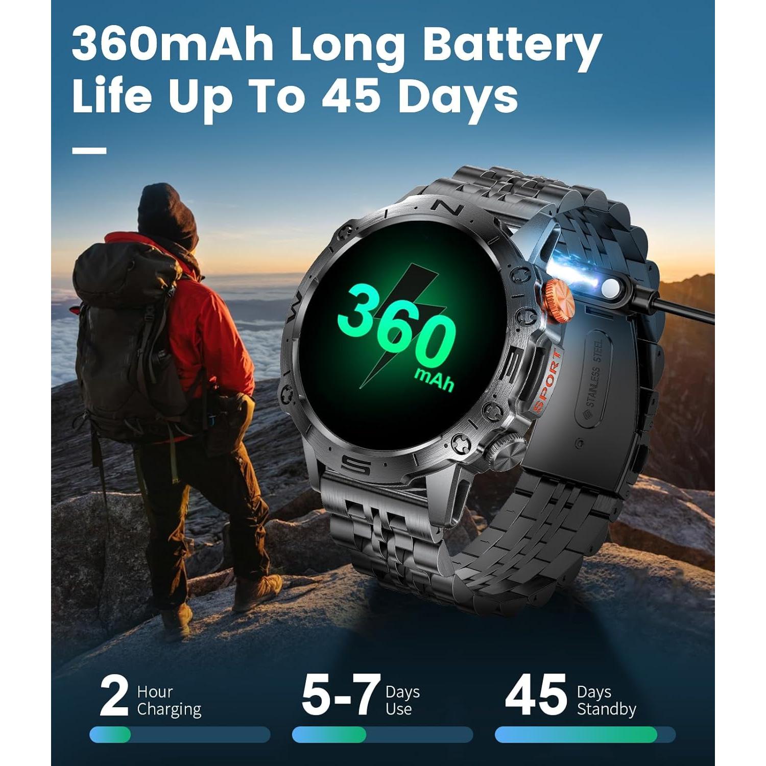 Military Smart Watch for Men(Answer/Dial Calls),1.43" AMOLED Always-on Display,Fitness Tracker 126+ Sports Modes/IP68/Heart Rate/Sleep/SpO2/Blood Pressure,Tactical Outdoor Rugged Watch for iOS Android