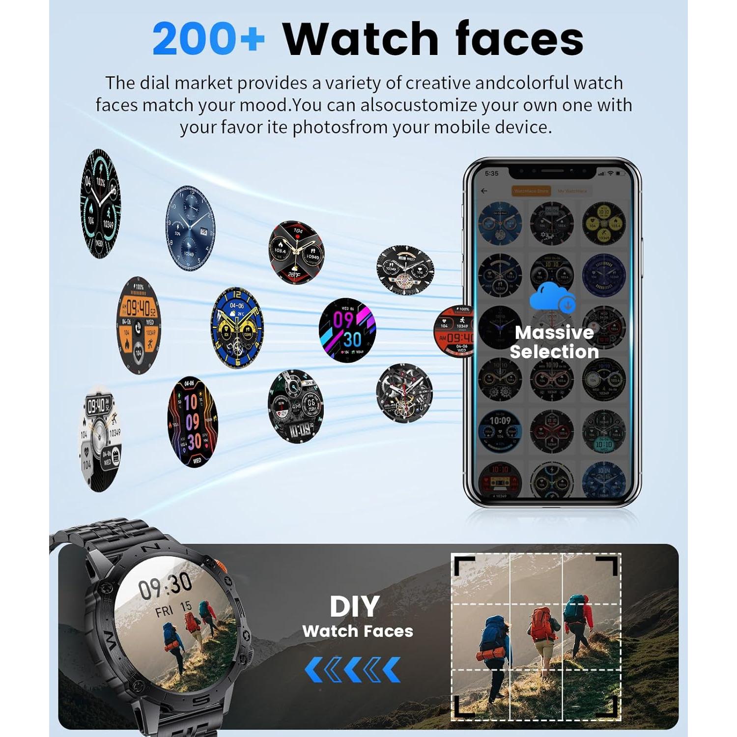 Military Smart Watch for Men(Answer/Dial Calls),1.43" AMOLED Always-on Display,Fitness Tracker 126+ Sports Modes/IP68/Heart Rate/Sleep/SpO2/Blood Pressure,Tactical Outdoor Rugged Watch for iOS Android