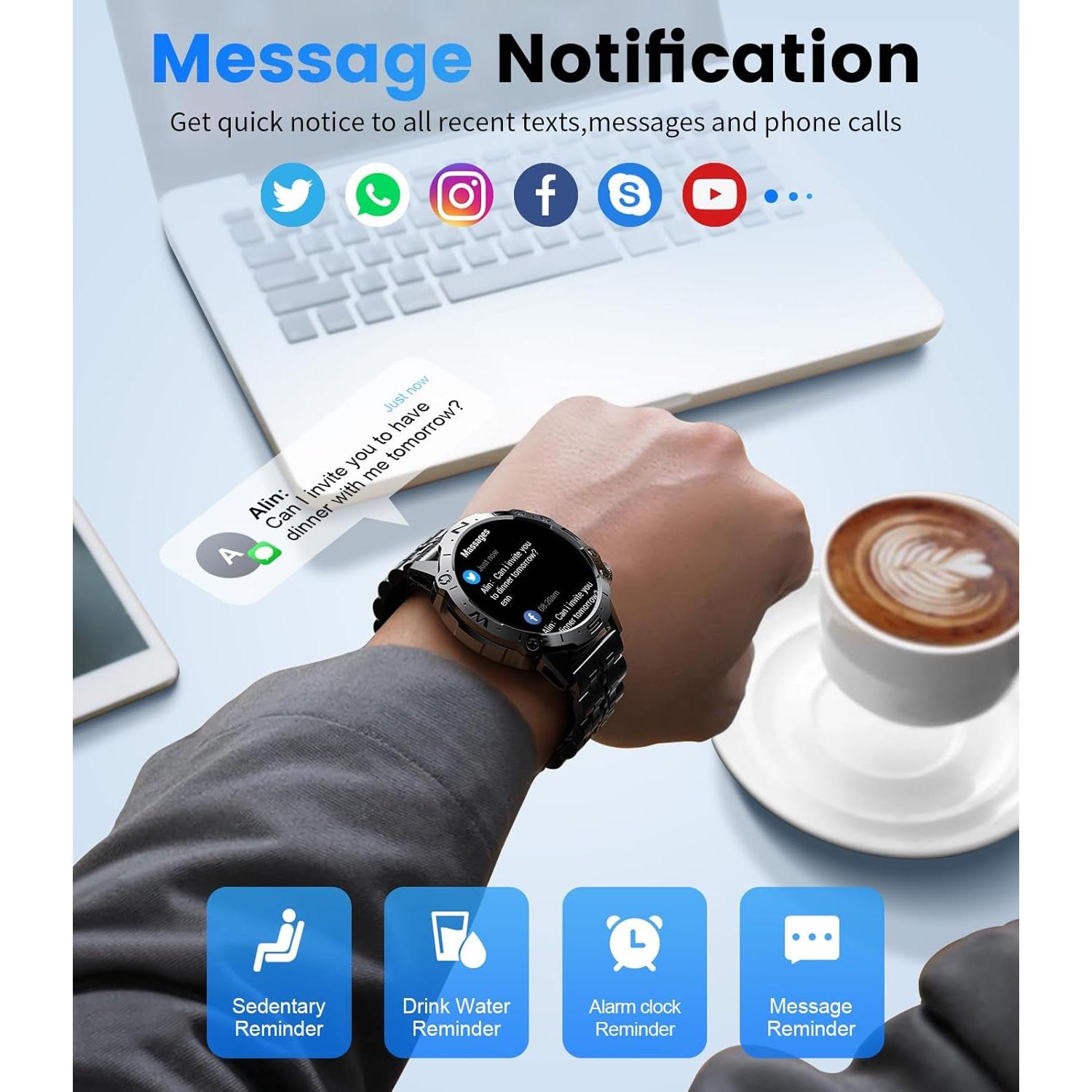 Military Smart Watch for Men(Answer/Dial Calls),1.43" AMOLED Always-on Display,Fitness Tracker 126+ Sports Modes/IP68/Heart Rate/Sleep/SpO2/Blood Pressure,Tactical Outdoor Rugged Watch for iOS Android