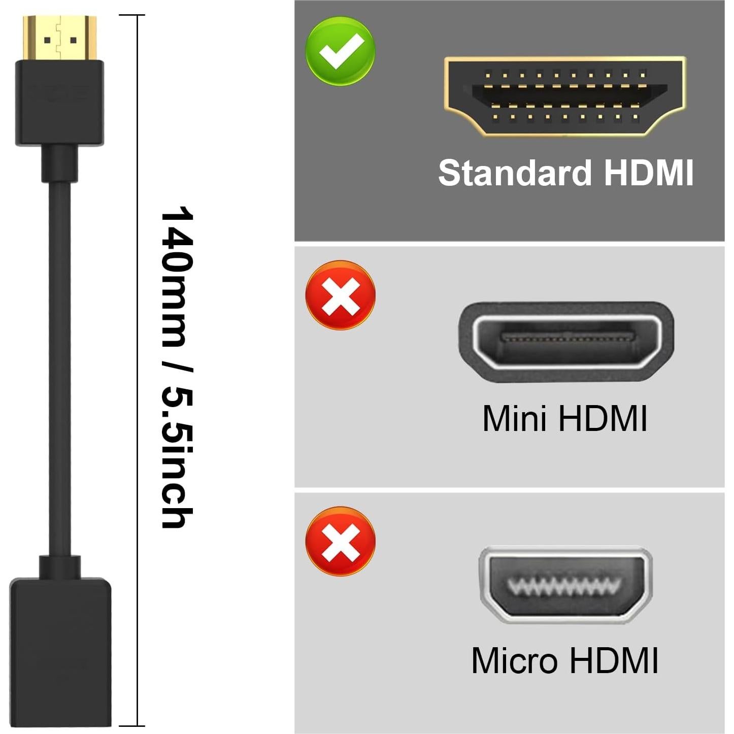 Adaptador HDMI Corto VCE Macho a Hembra 4K 3D 20cm