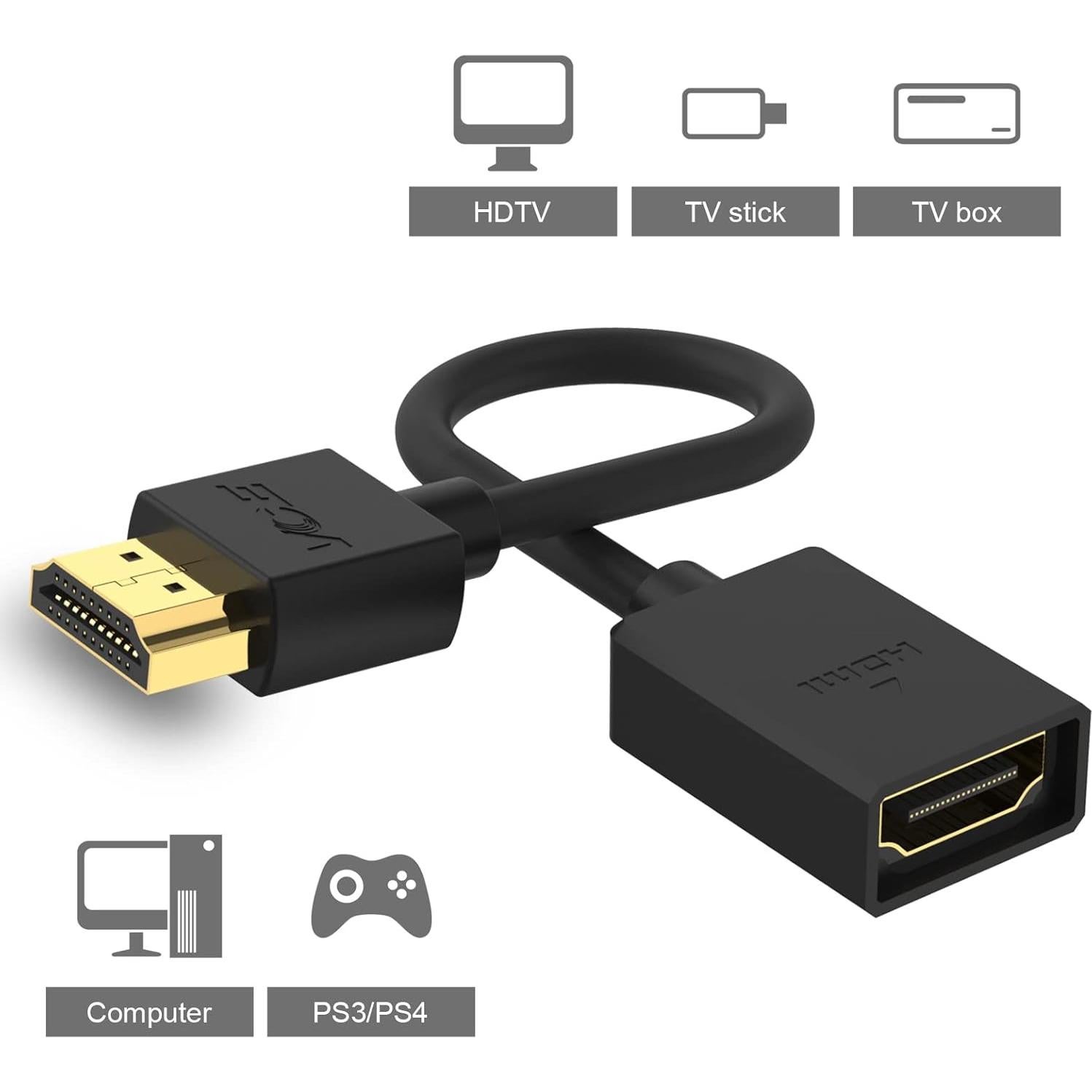 Adaptador HDMI Corto VCE Macho a Hembra 4K 3D 20cm