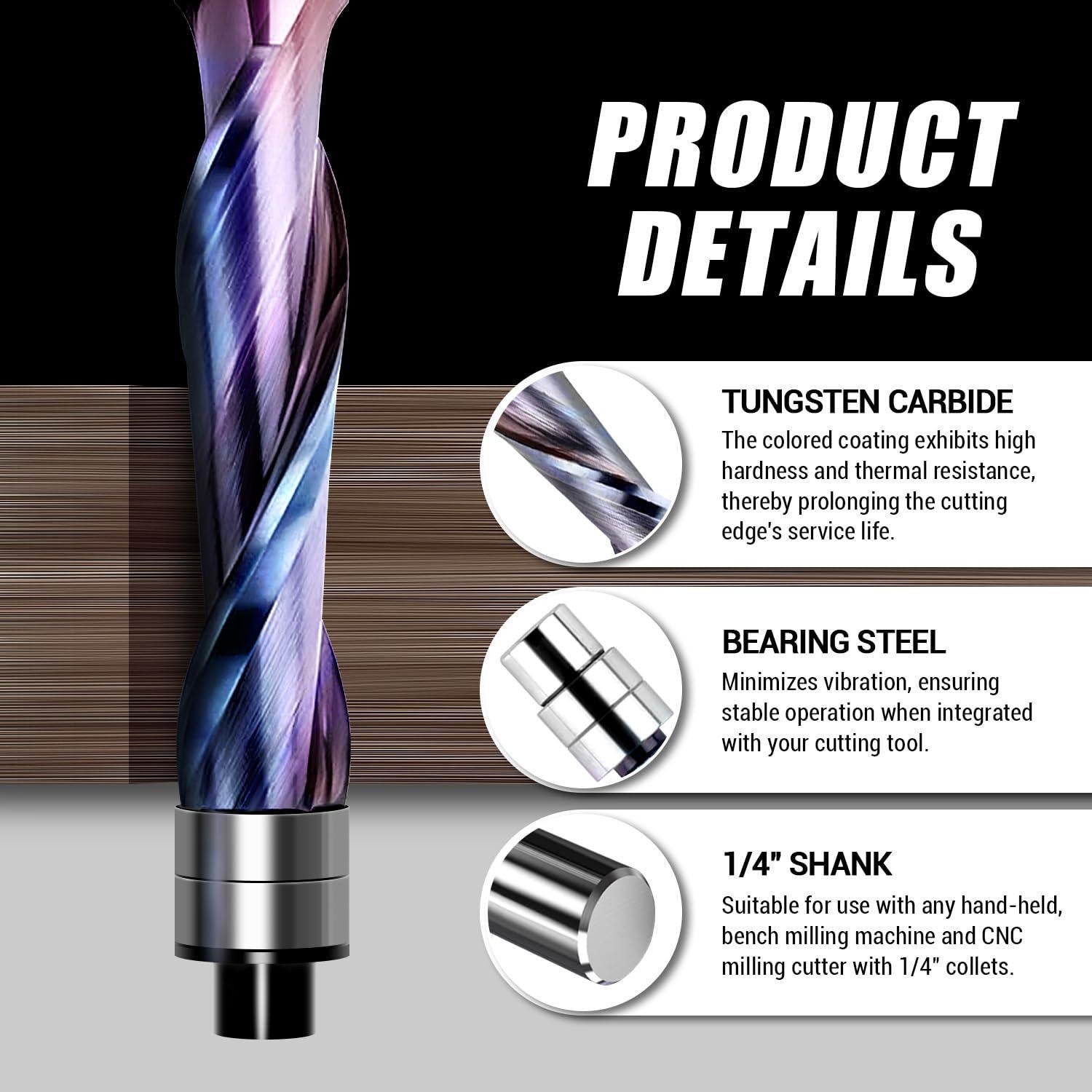 Bit de Fresado de Carburo Ganzoom 1/4" Corte Descendente