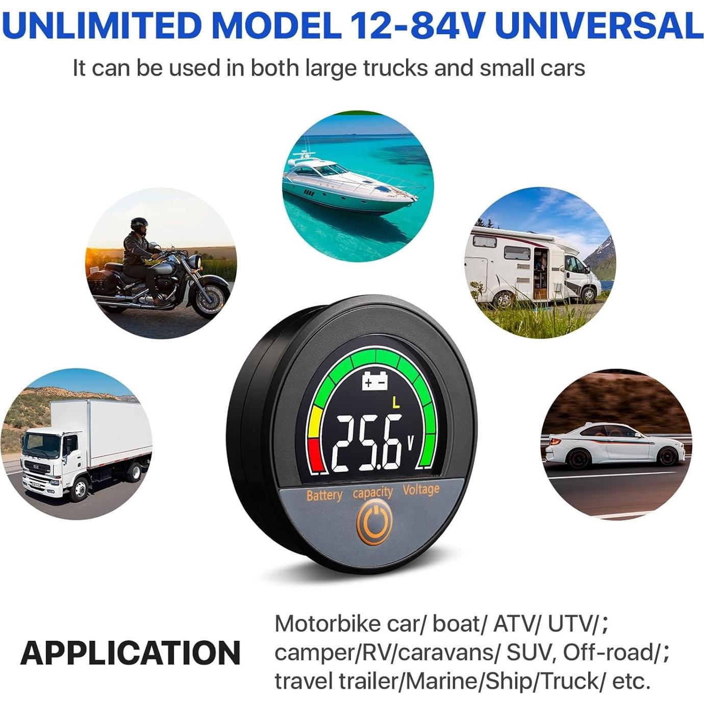 CoolschMax Medidor de Voltaje 12V-84V LCD Impermeable IP67