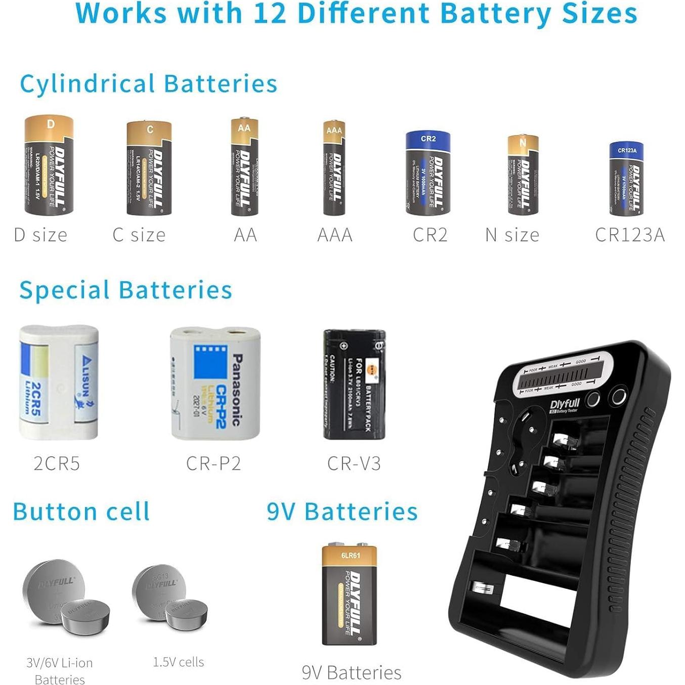 Probador de Baterías Dlyfull Universal LCD para AA AAA 9V