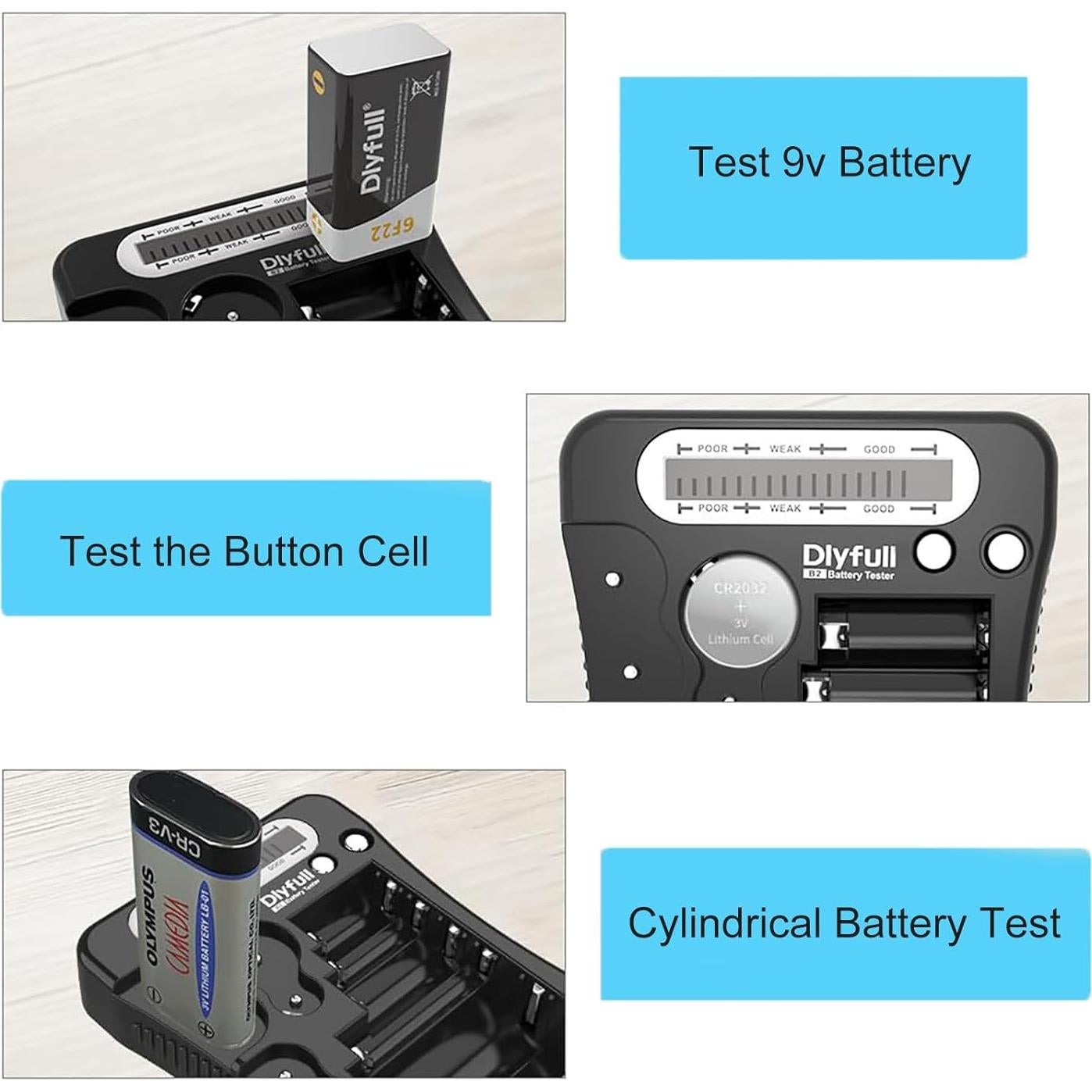 Probador de Baterías Dlyfull Universal LCD para AA AAA 9V