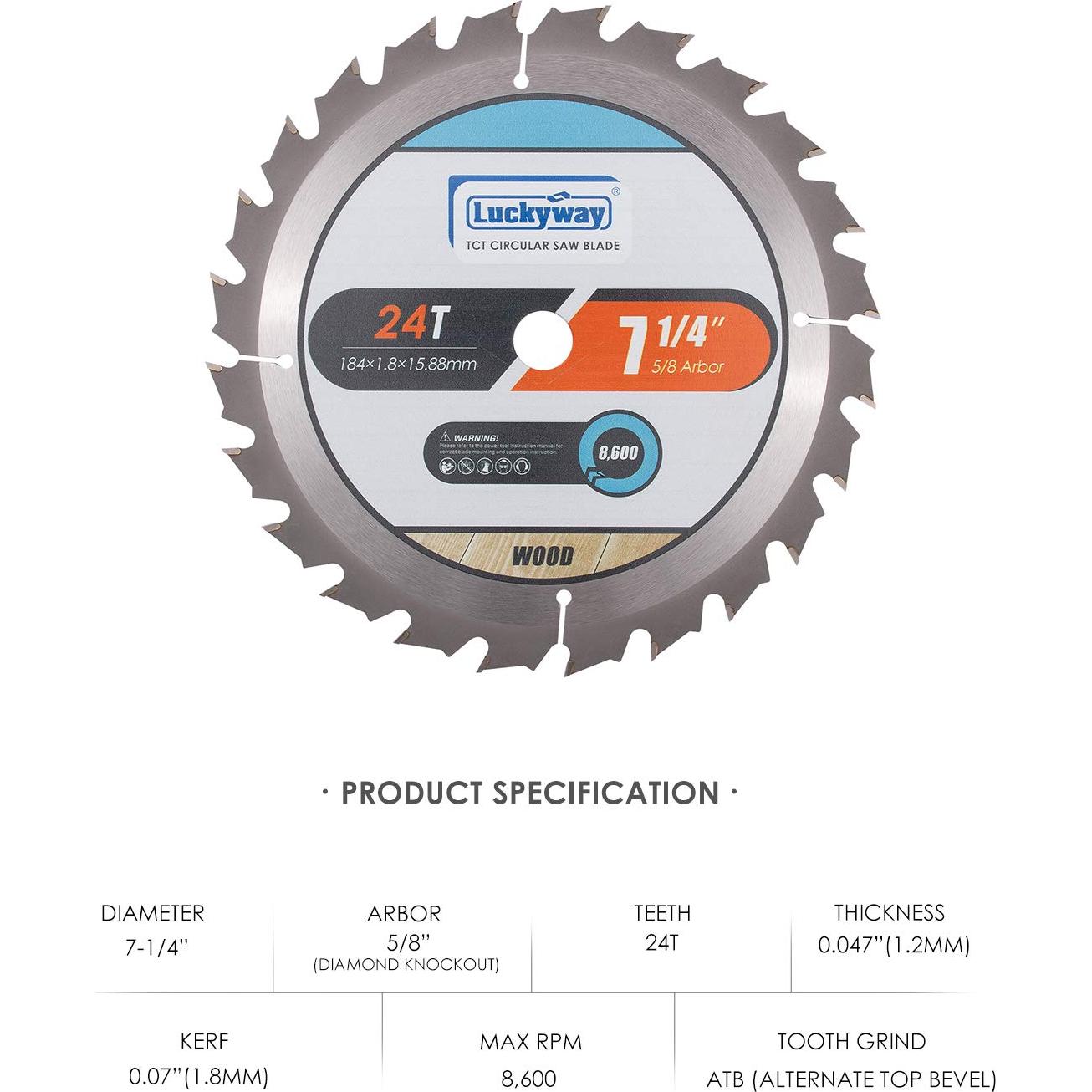 Hoja de Sierra Circular Luckyway 7-1/4" 24T Carburo 3-Pack
