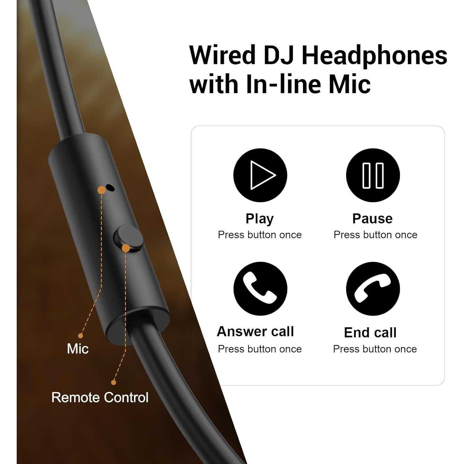 Wired Over Ear Headphones Hi-Res Studio Monitor & Mixing DJ Stereo Headsets with 50mm Drivers and 1/4 to 3.5mm Jack for AMP Computer Recording Podcast Keyboard Guitar Laptop - Black