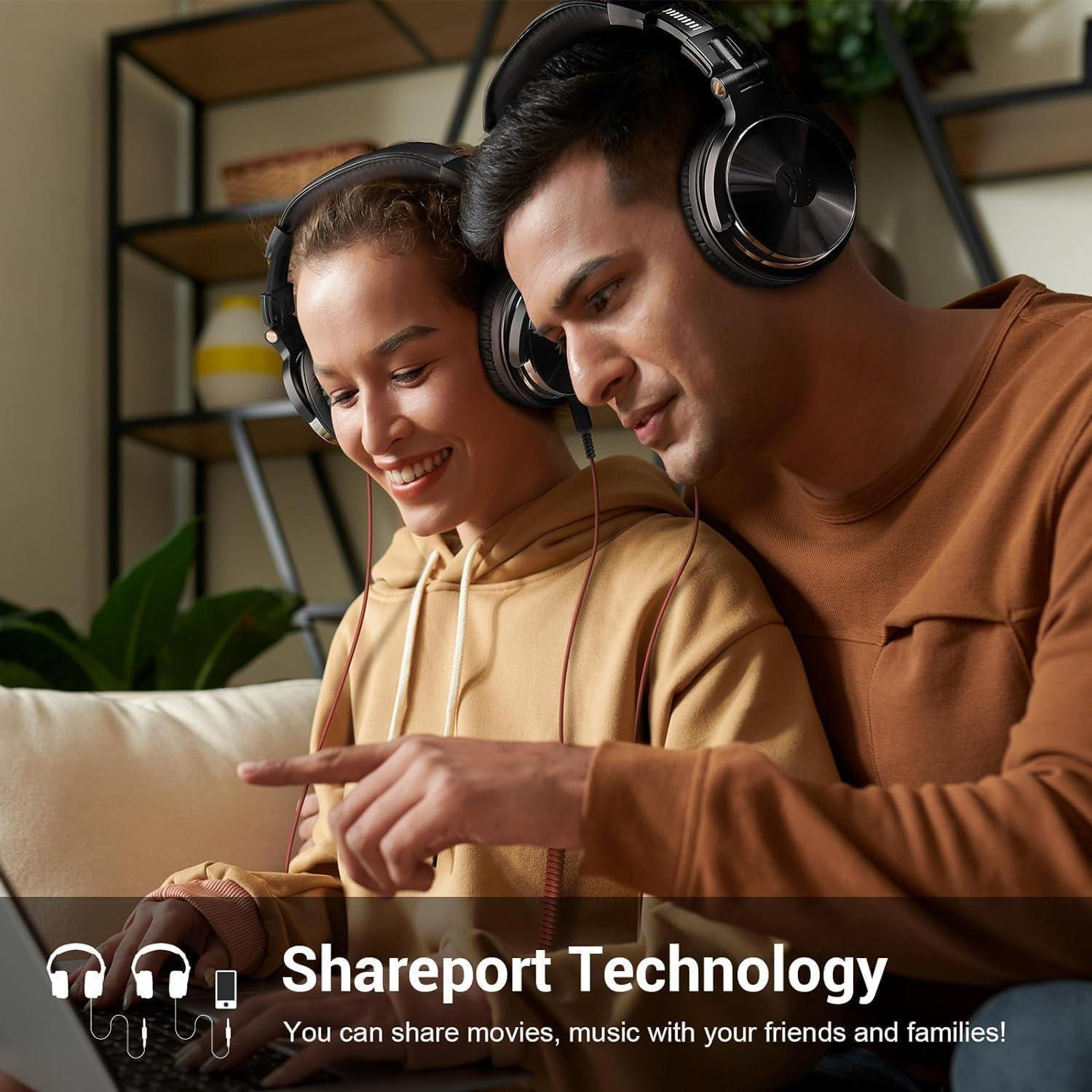 Wired Over Ear Headphones Hi-Res Studio Monitor & Mixing DJ Stereo Headsets with 50mm Drivers and 1/4 to 3.5mm Jack for AMP Computer Recording Podcast Keyboard Guitar Laptop - Black