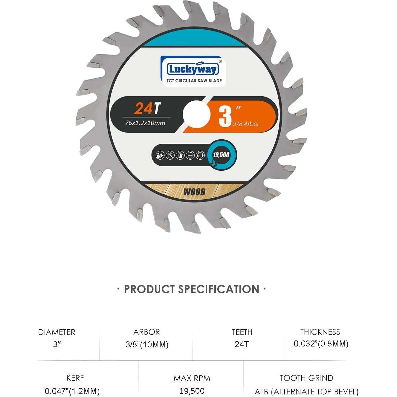 Hoja de Sierra Circular 3" Luckyway 24T TCT Paquete de 3