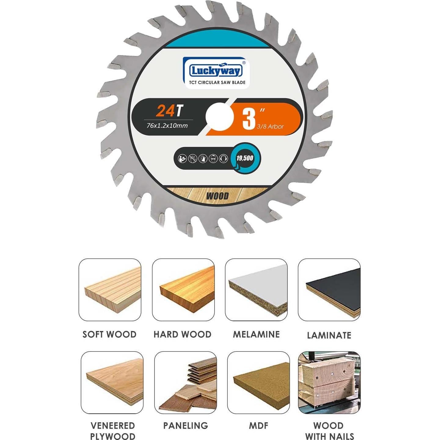 Hoja de Sierra Circular 3" Luckyway 24T TCT Paquete de 3