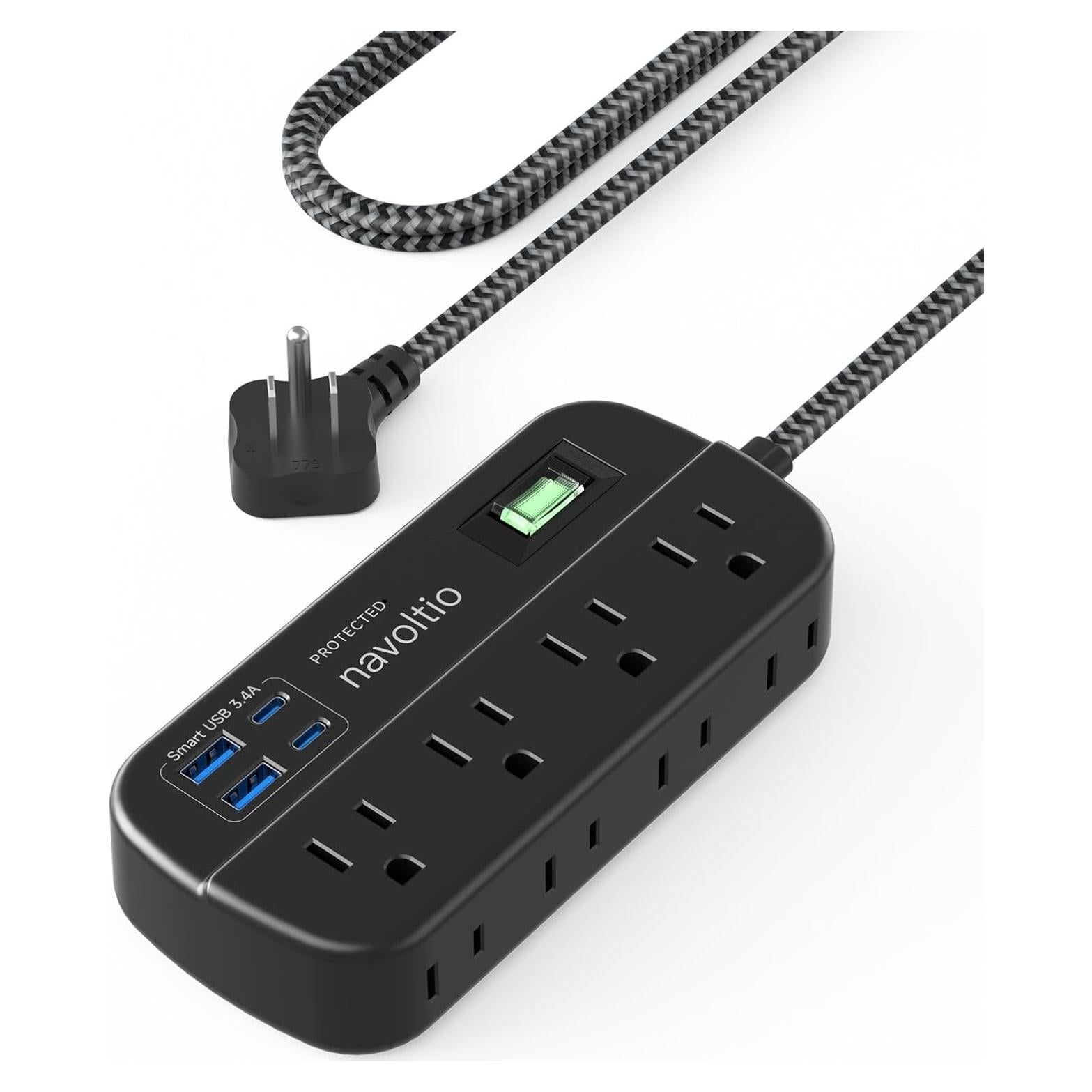 Regleta de Protección Navoltio 8 Salidas AC 4 USB Carga Rápida