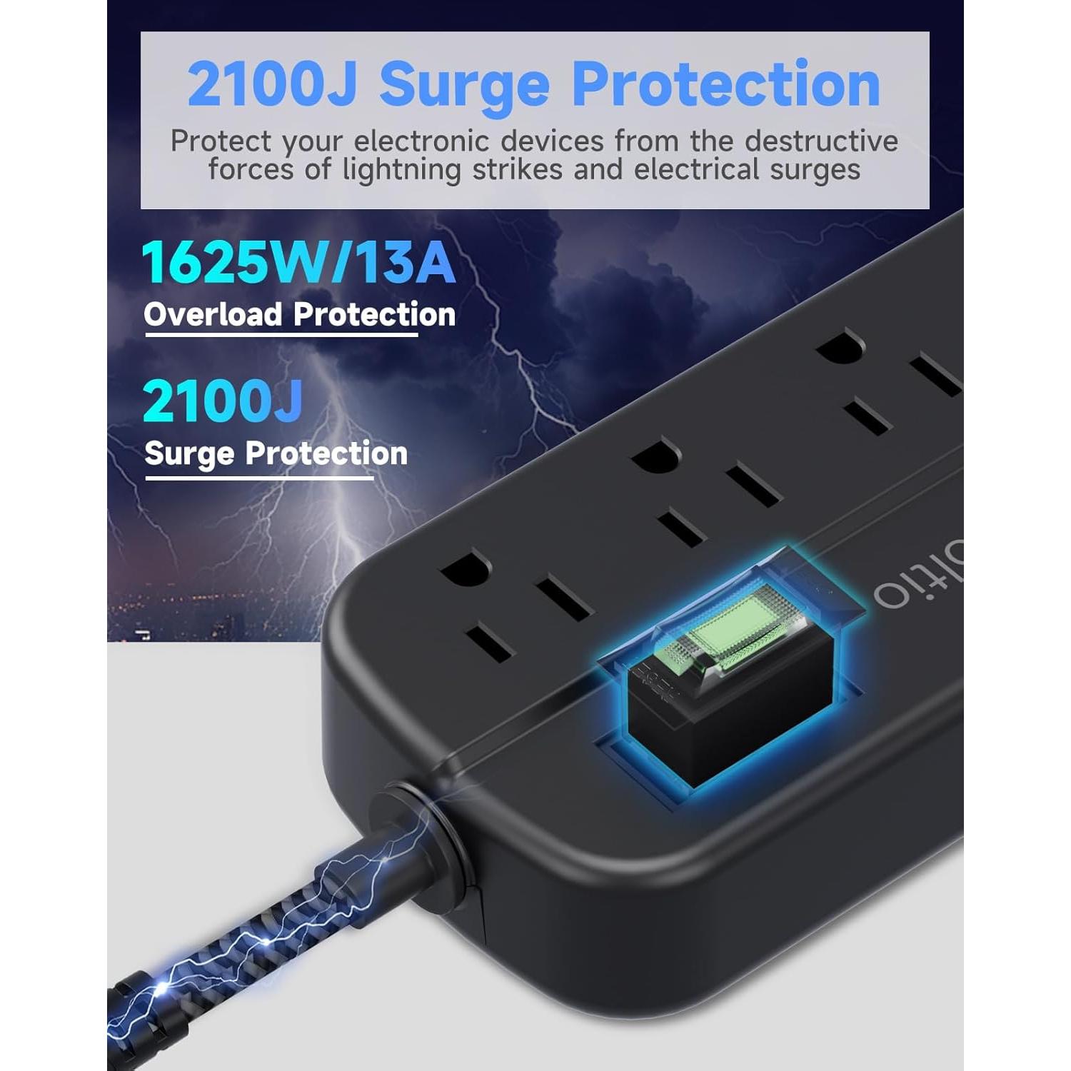 Regleta de Protección Navoltio 8 Salidas AC 4 USB Carga Rápida