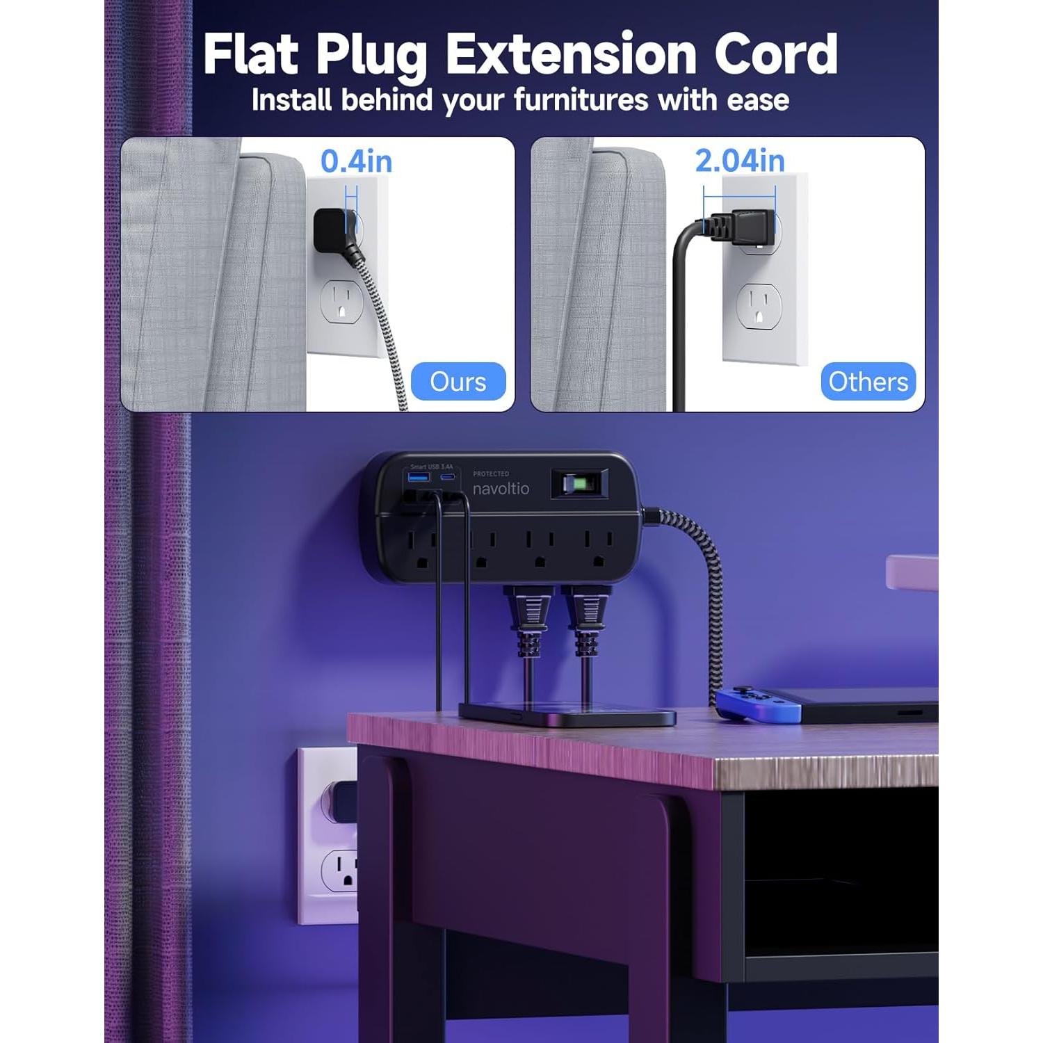 Regleta de Protección Navoltio 8 Salidas AC 4 USB Carga Rápida