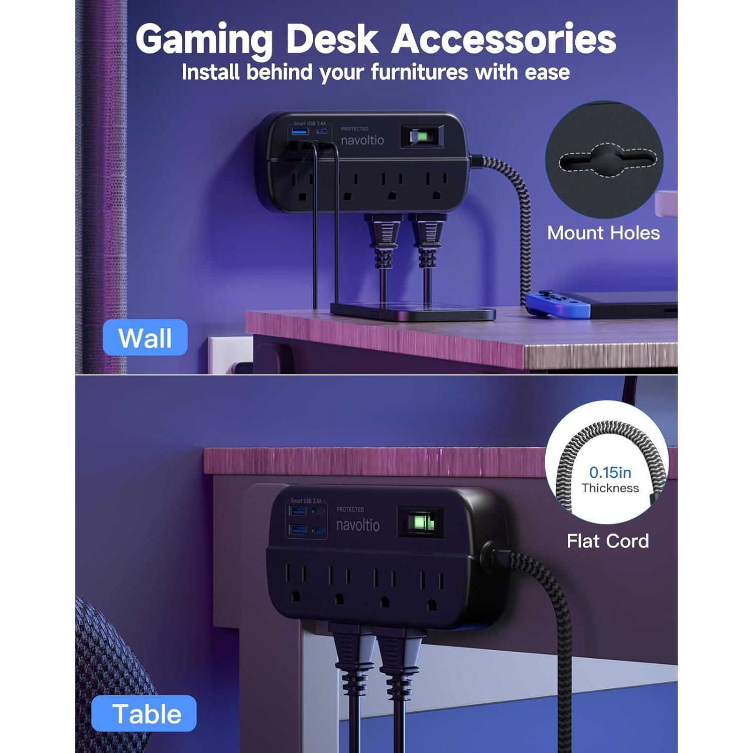 Regleta de Protección Navoltio 8 Salidas AC 4 USB Carga Rápida