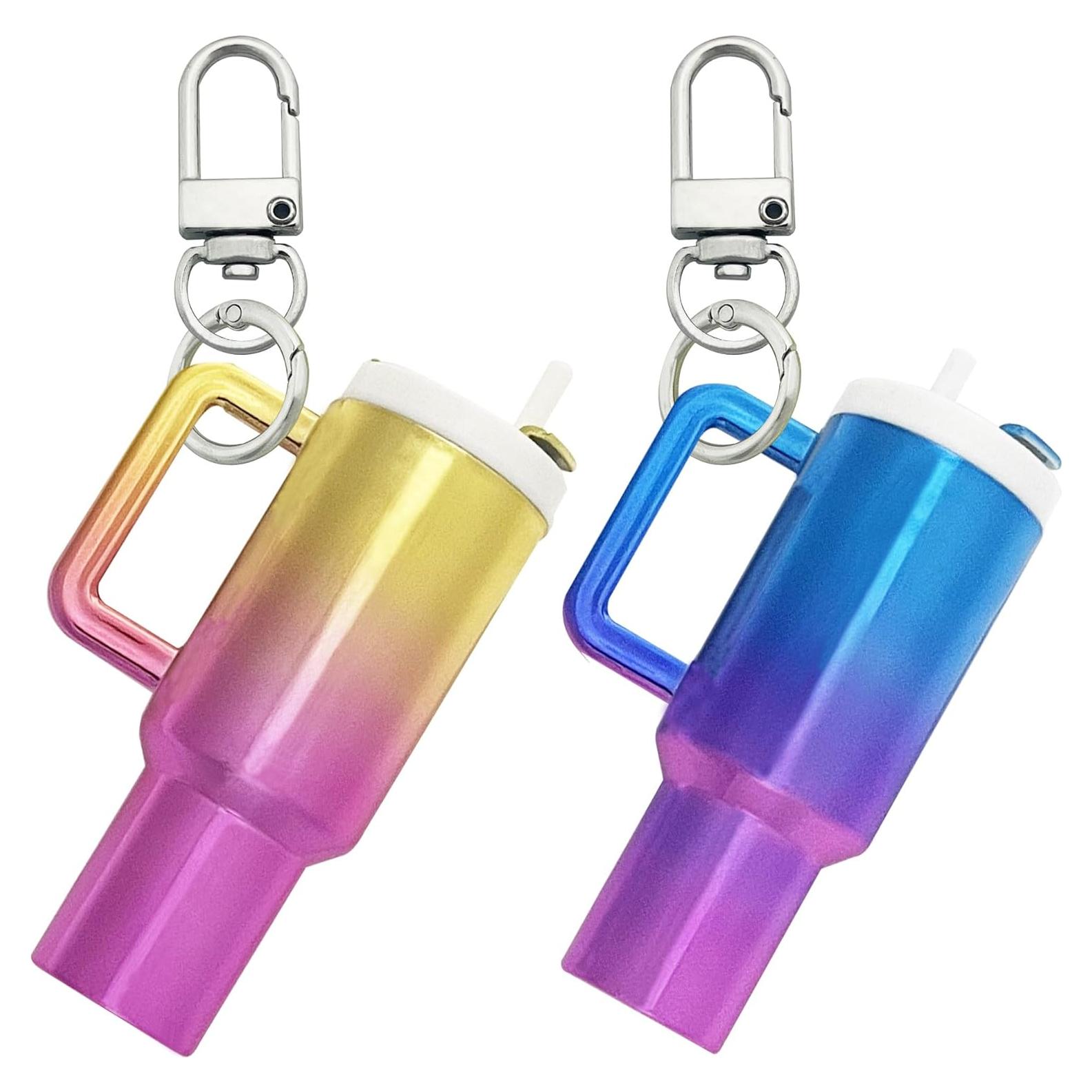 Llavero Mini Tumbler 2PCS para Mujeres - Azul Colorido y Oro