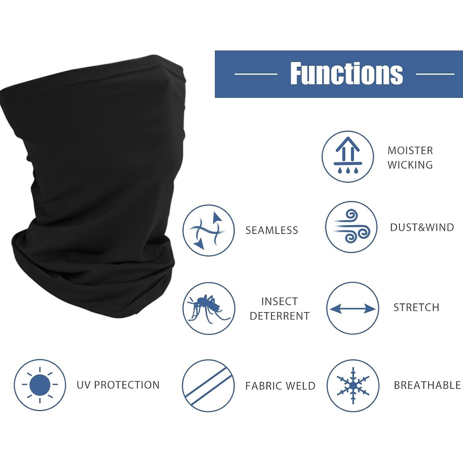 9 Piezas Máscara Facial UV Refrigerante Gaiter Cuello Negro