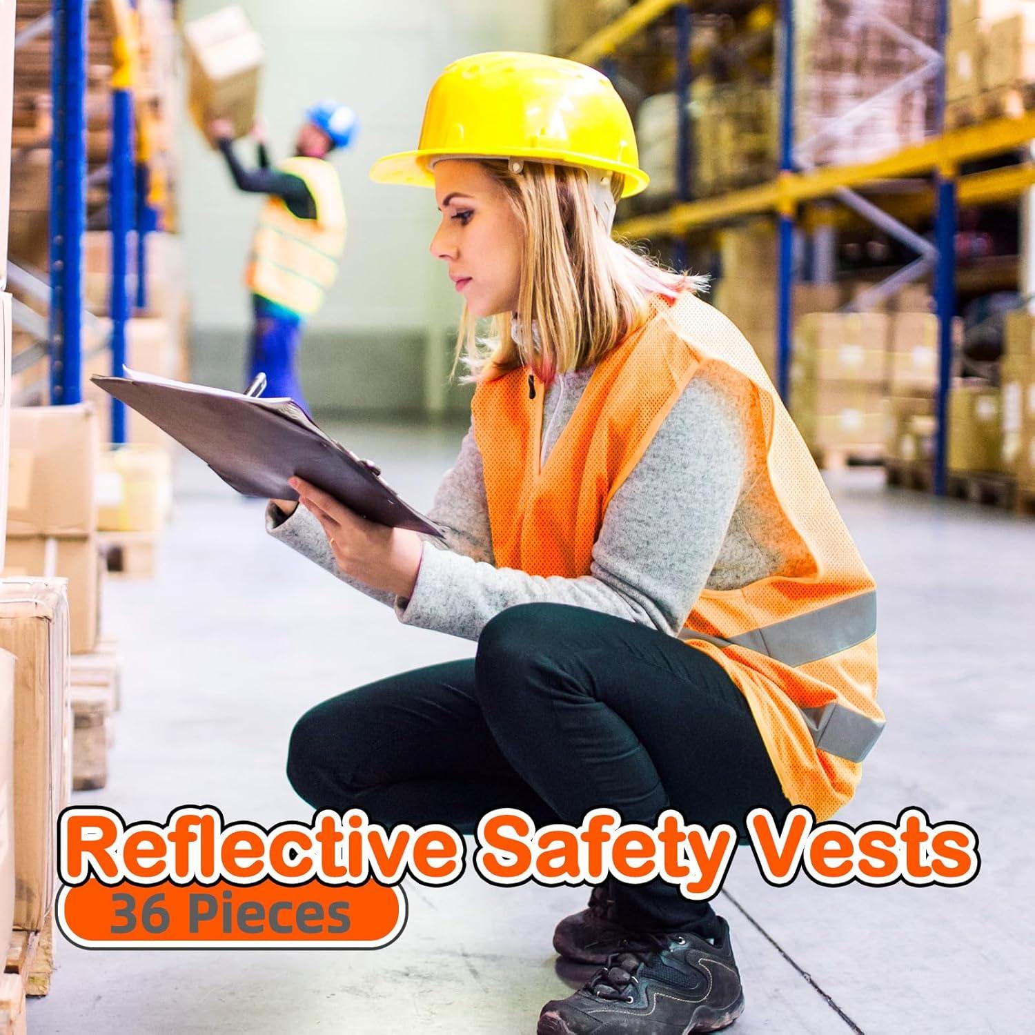 Paquete de 36 Chalecos de Seguridad Reflectantes Naranja
